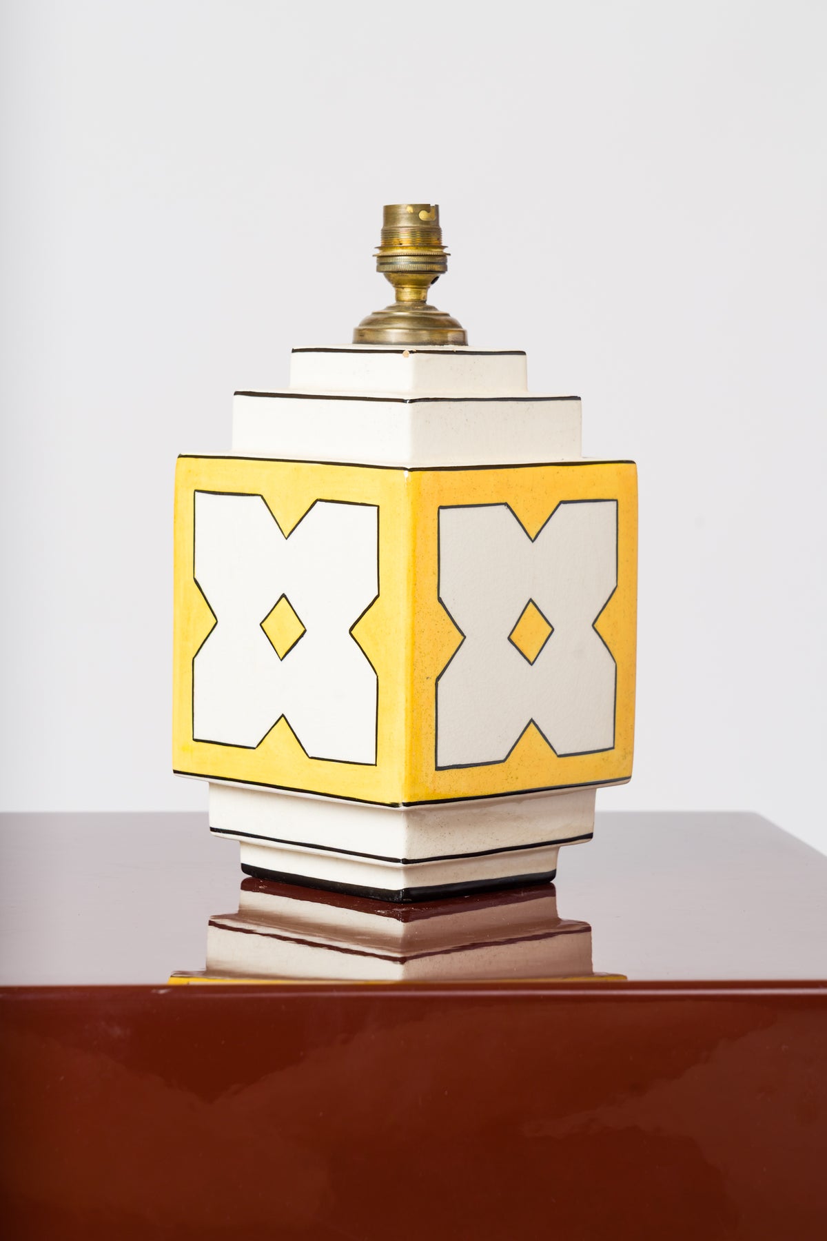 Architectural Art Deco Ceramic Lamp with Beveled Edges - France 1930's