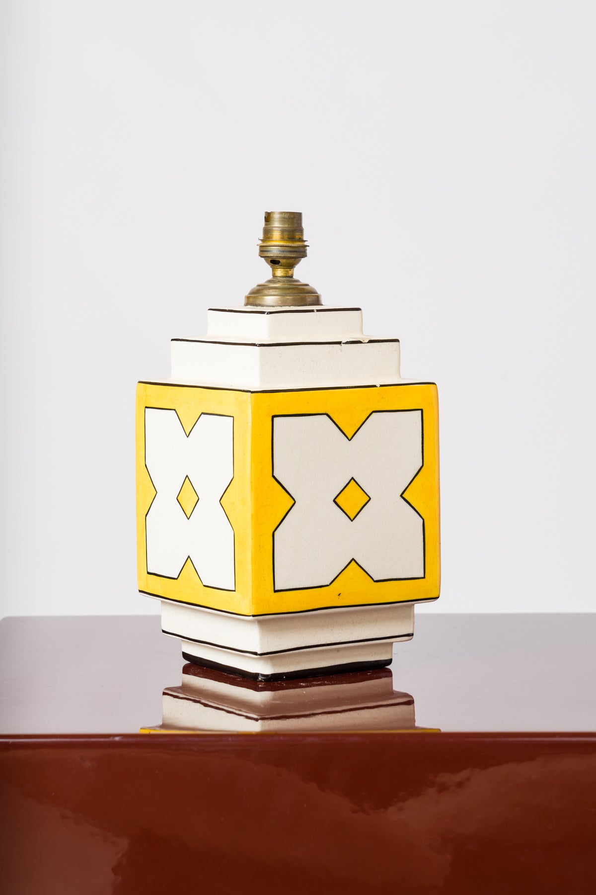 Architectural Art Deco Ceramic Lamp with Beveled Edges - France 1930's