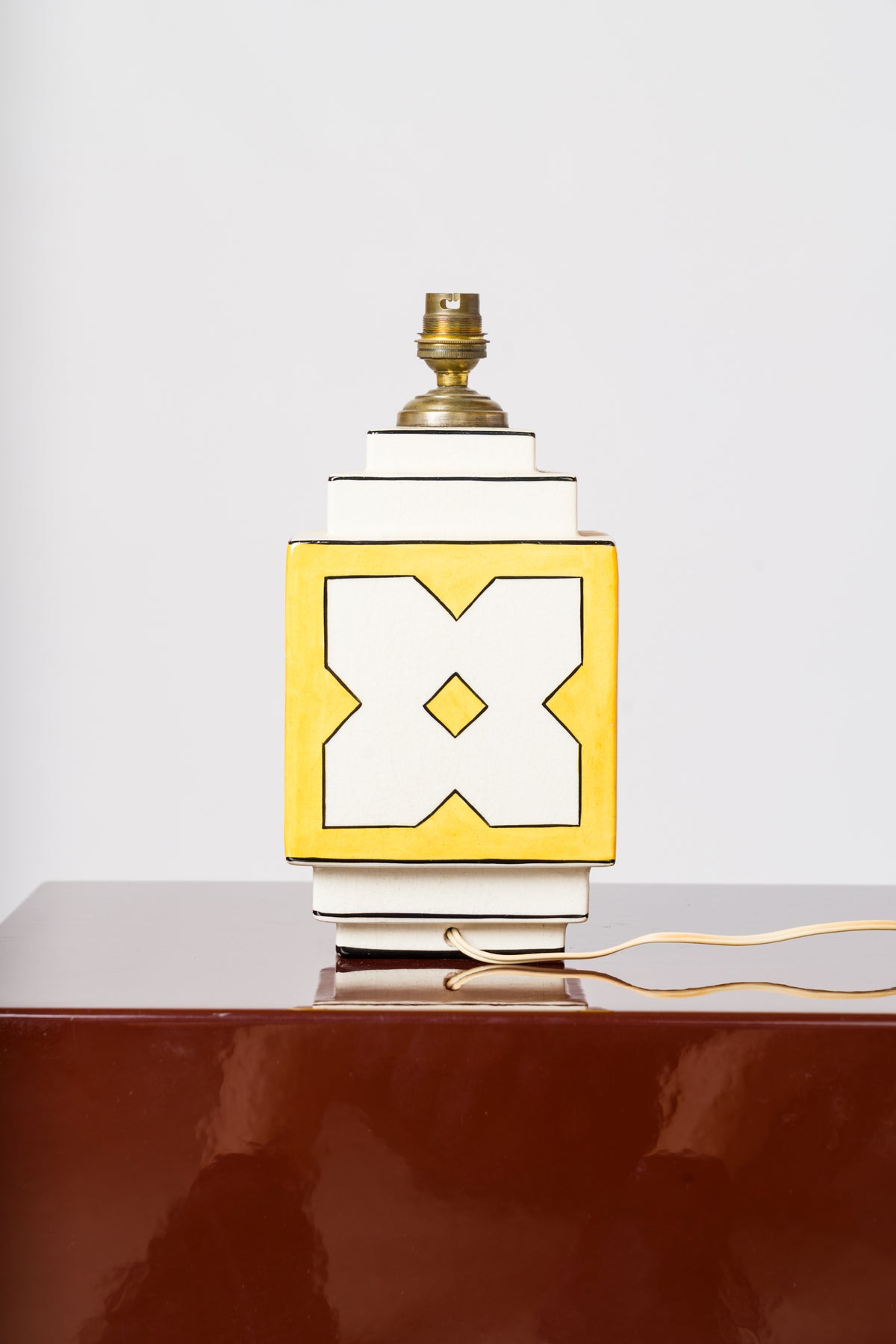 Architectural Art Deco Ceramic Lamp with Beveled Edges - France 1930's