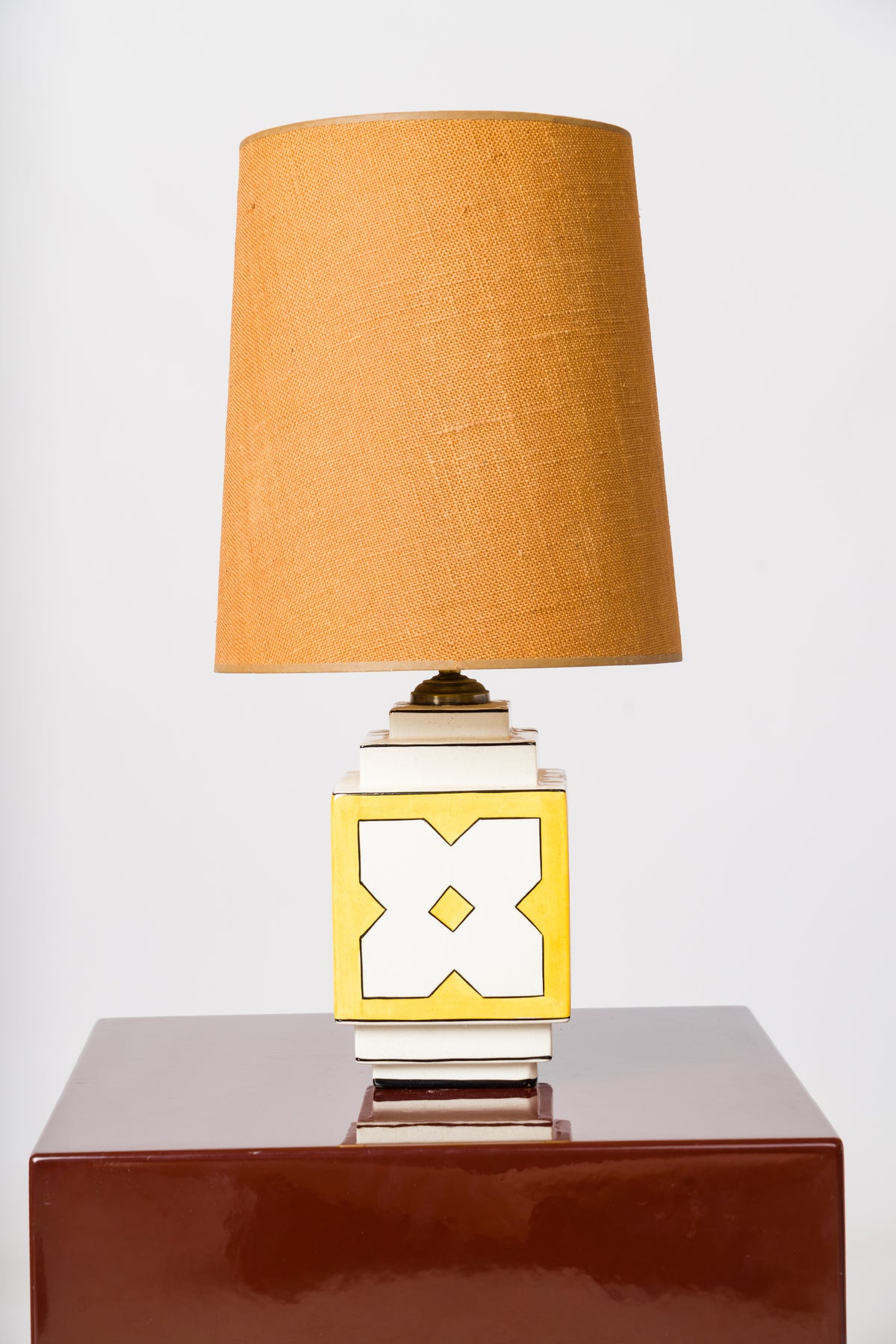 Architectural Art Deco Ceramic Lamp with Beveled Edges - France 1930's