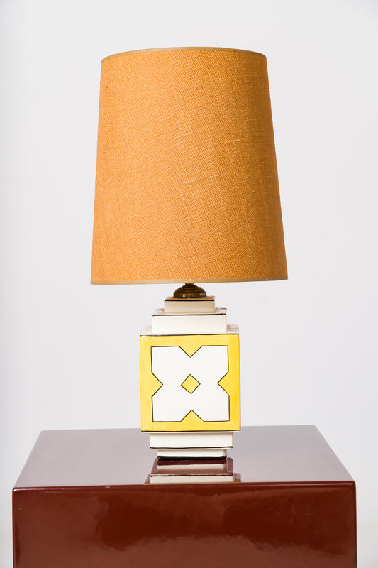 Architectural Art Deco Ceramic Lamp with Beveled Edges - France 1930's