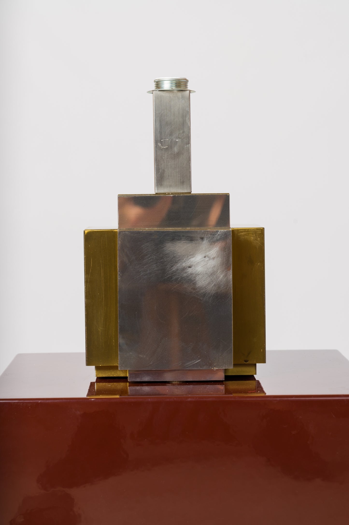 Modernist Faceted Brass & Steel Table Lamp att. Romeo Rega - Italy 1970's