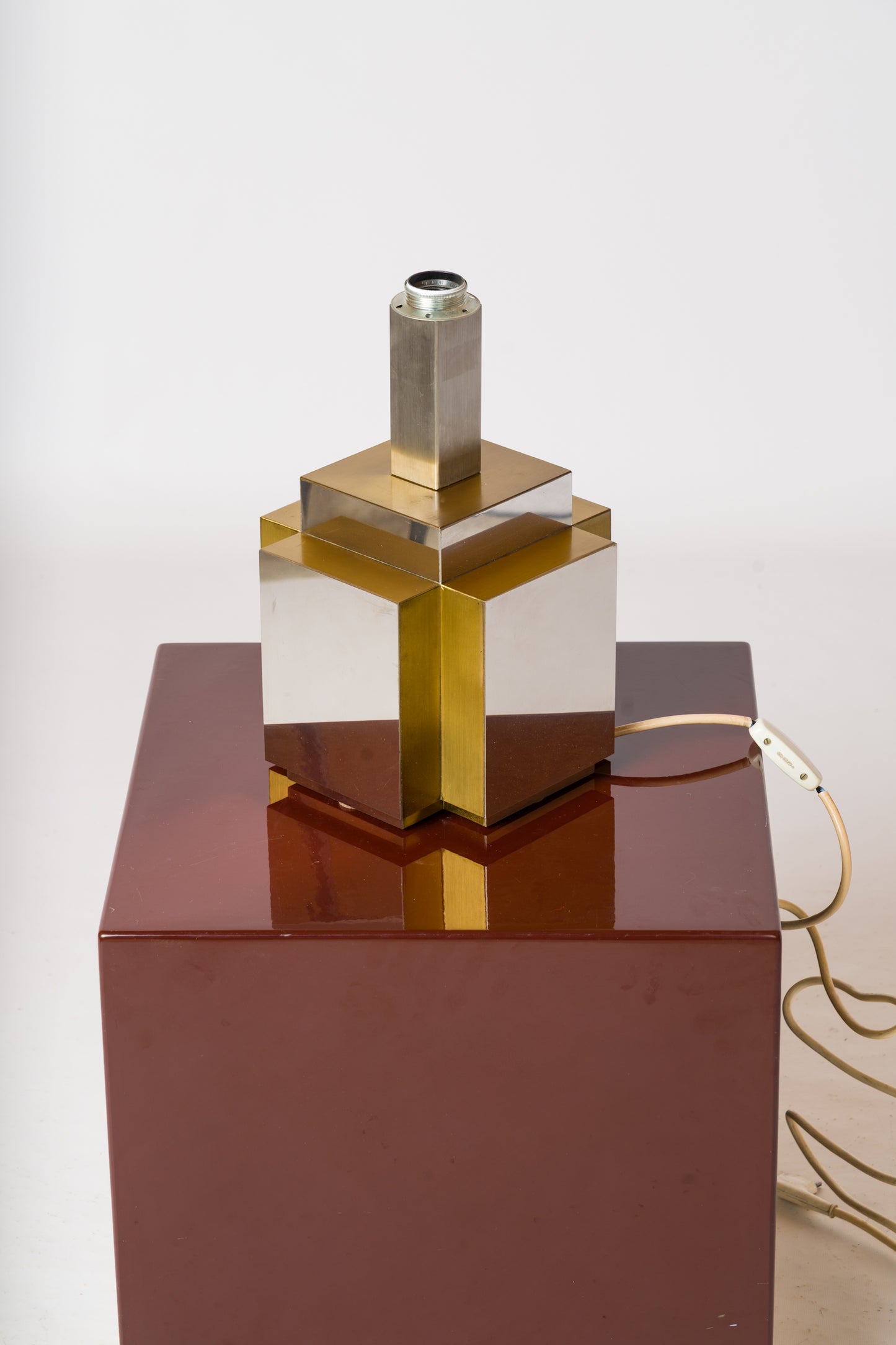 Modernist Faceted Brass & Steel Table Lamp att. Romeo Rega - Italy 1970's