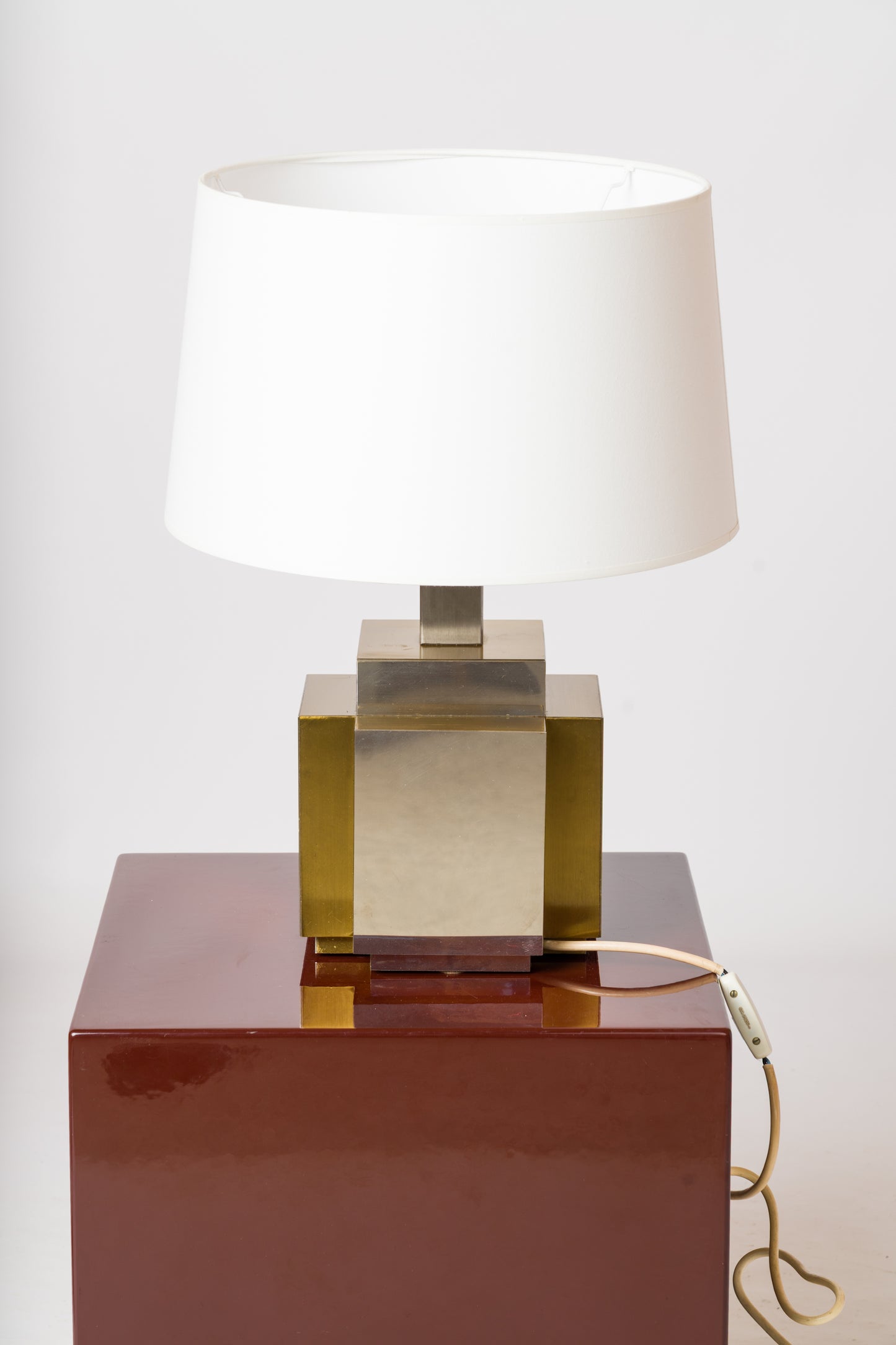 Modernist Faceted Brass & Steel Table Lamp att. Romeo Rega - Italy 1970's