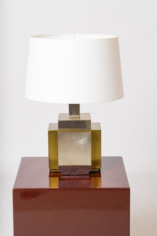 Modernist Faceted Brass & Steel Table Lamp att. Romeo Rega - Italy 1970's