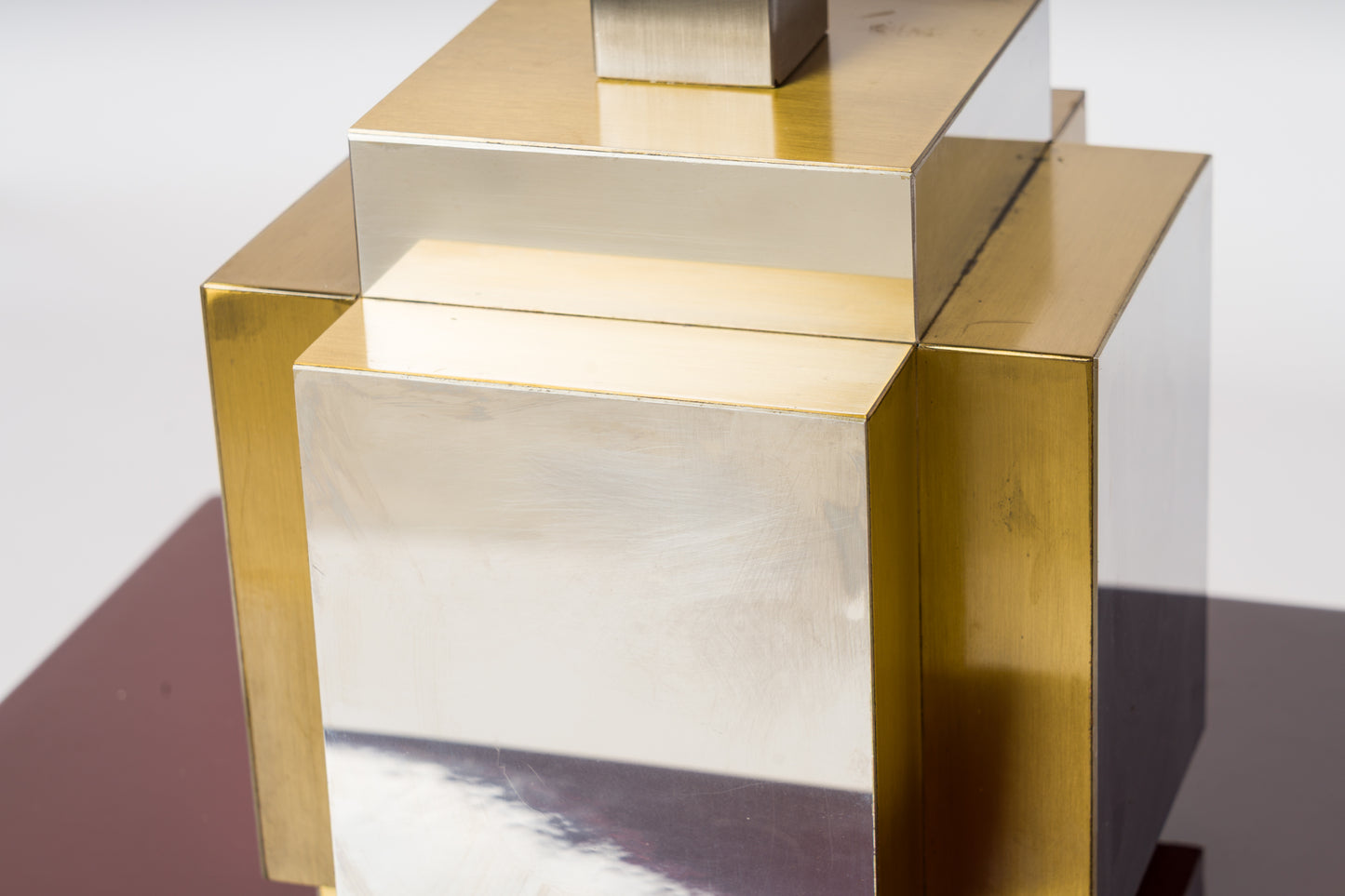Modernist Faceted Brass & Steel Table Lamp att. Romeo Rega - Italy 1970's