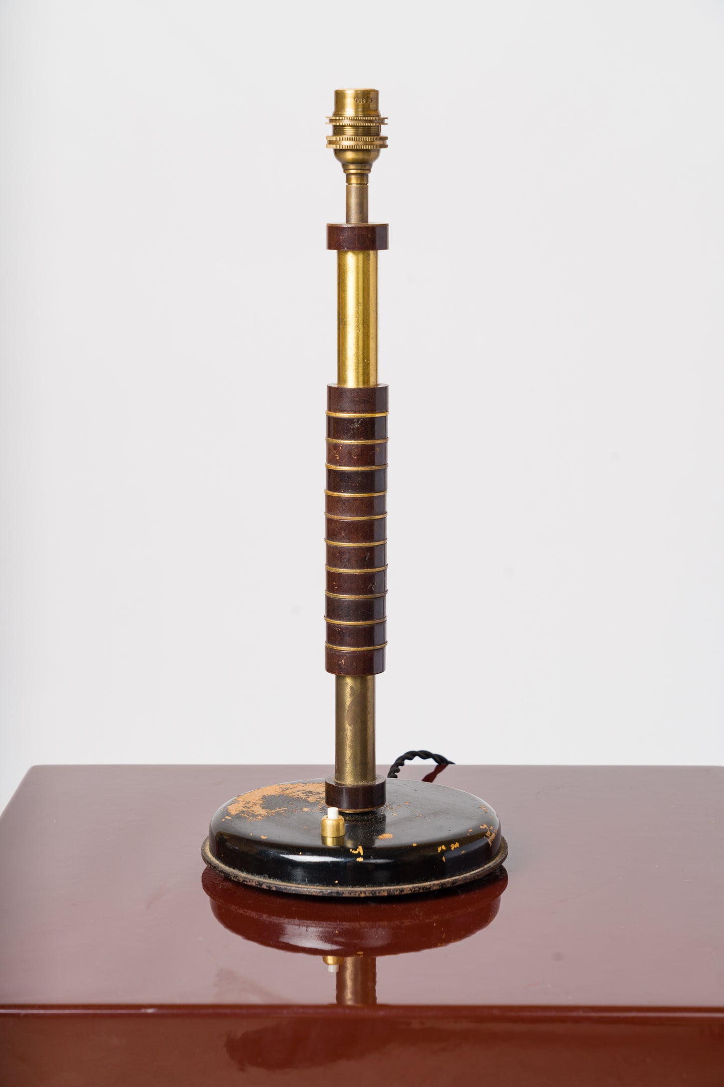 Art Deco Brass & Steel Desk Lamp with Bakelite Details - France 1930's
