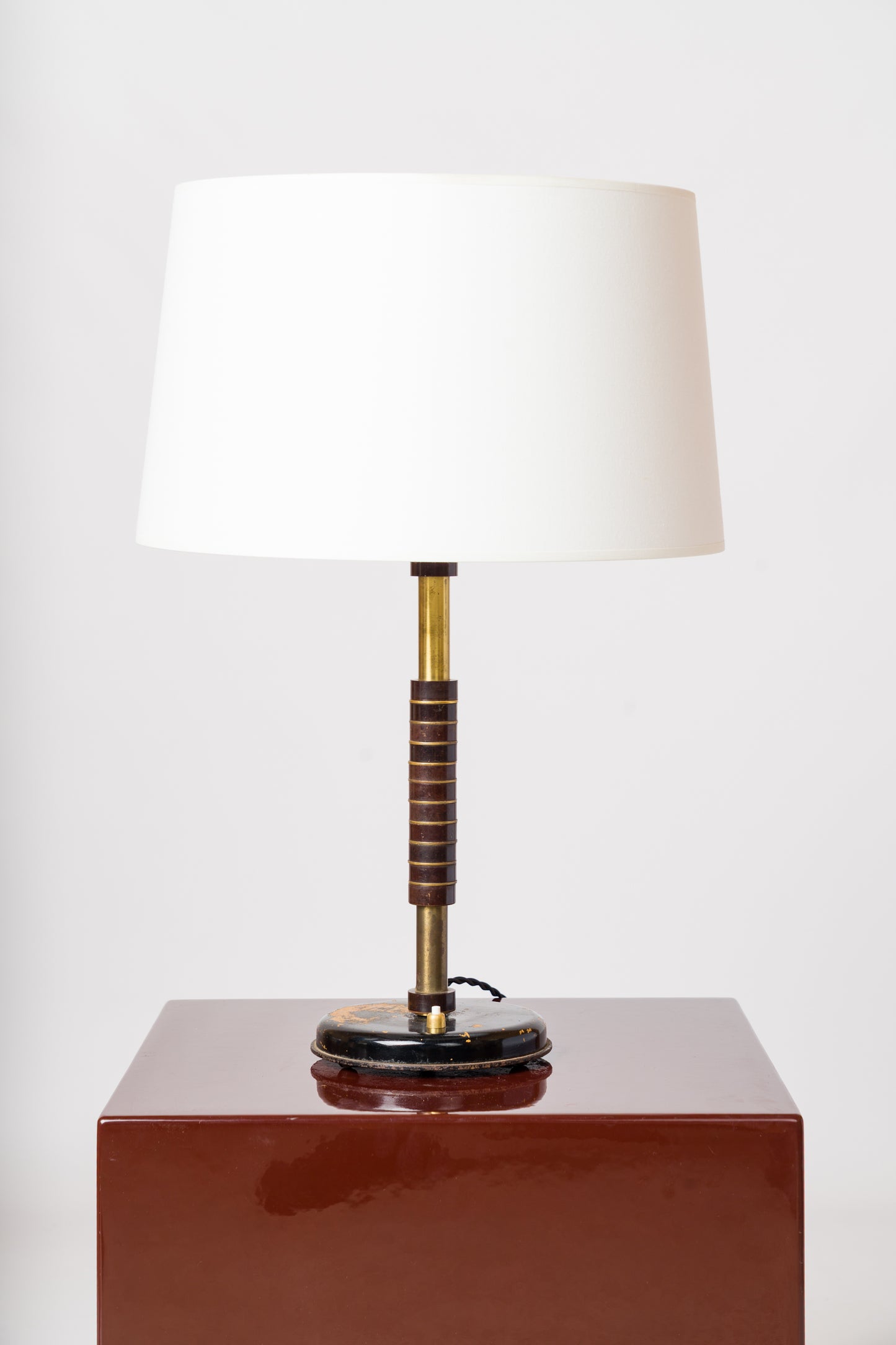 Art Deco Brass & Steel Desk Lamp with Bakelite Details - France 1930's