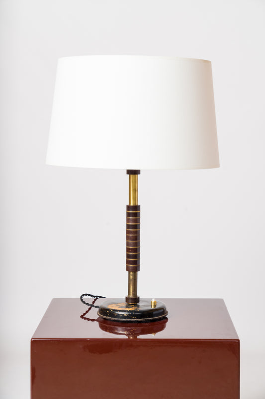 Art Deco Brass & Steel Desk Lamp with Bakelite Details - France 1930's