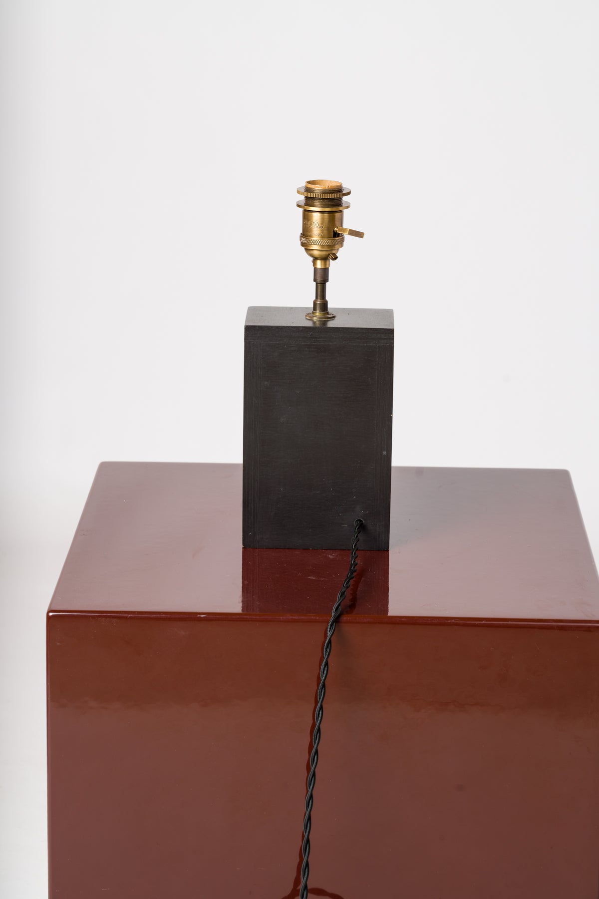 Engraved Brass Panel over Bois Noirci Table Lamp by Jean Blazy - France 1970's