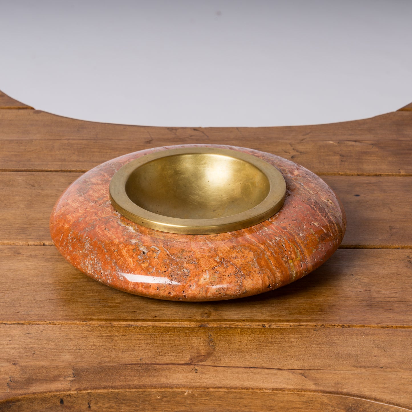 Decorative Red Iranian Travertine & Brass Vide Poche by Knoll - USA 1970's