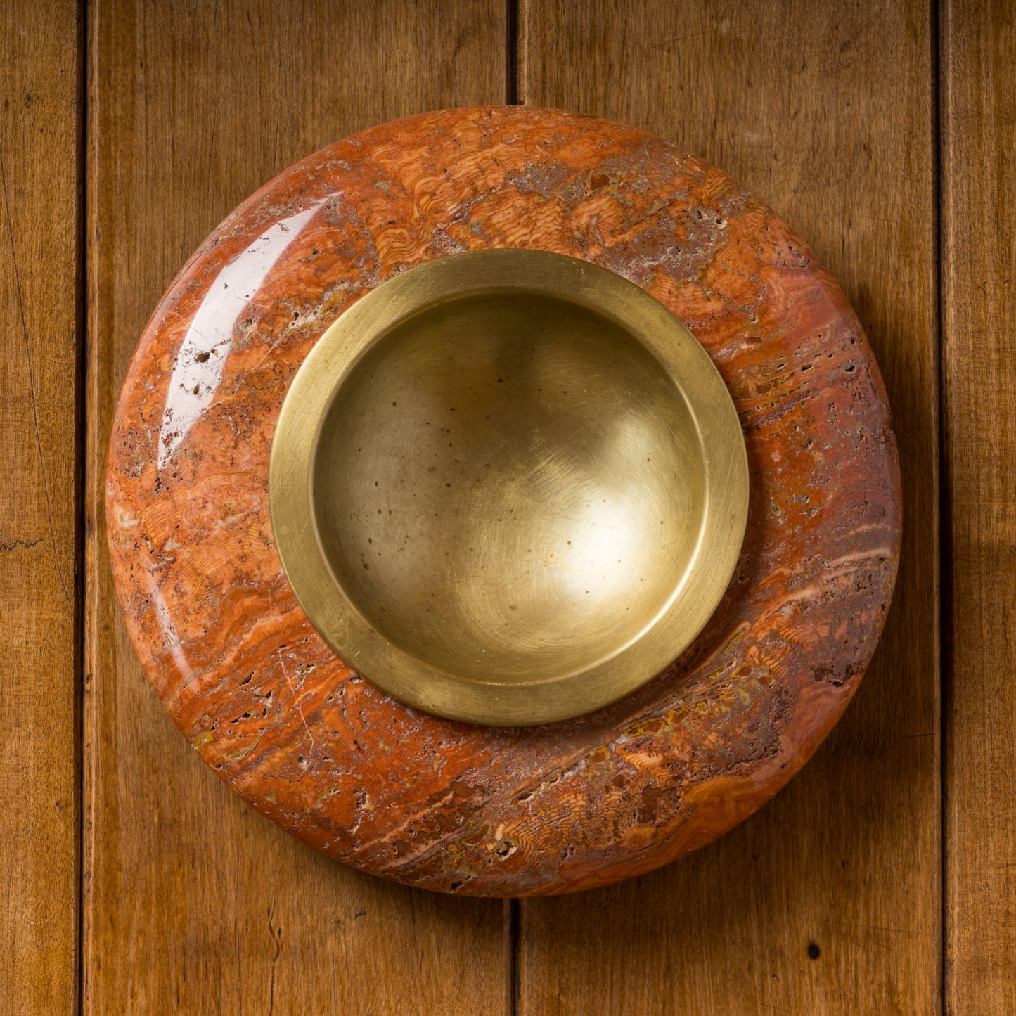 Decorative Red Iranian Travertine & Brass Vide Poche by Knoll - USA 1970's