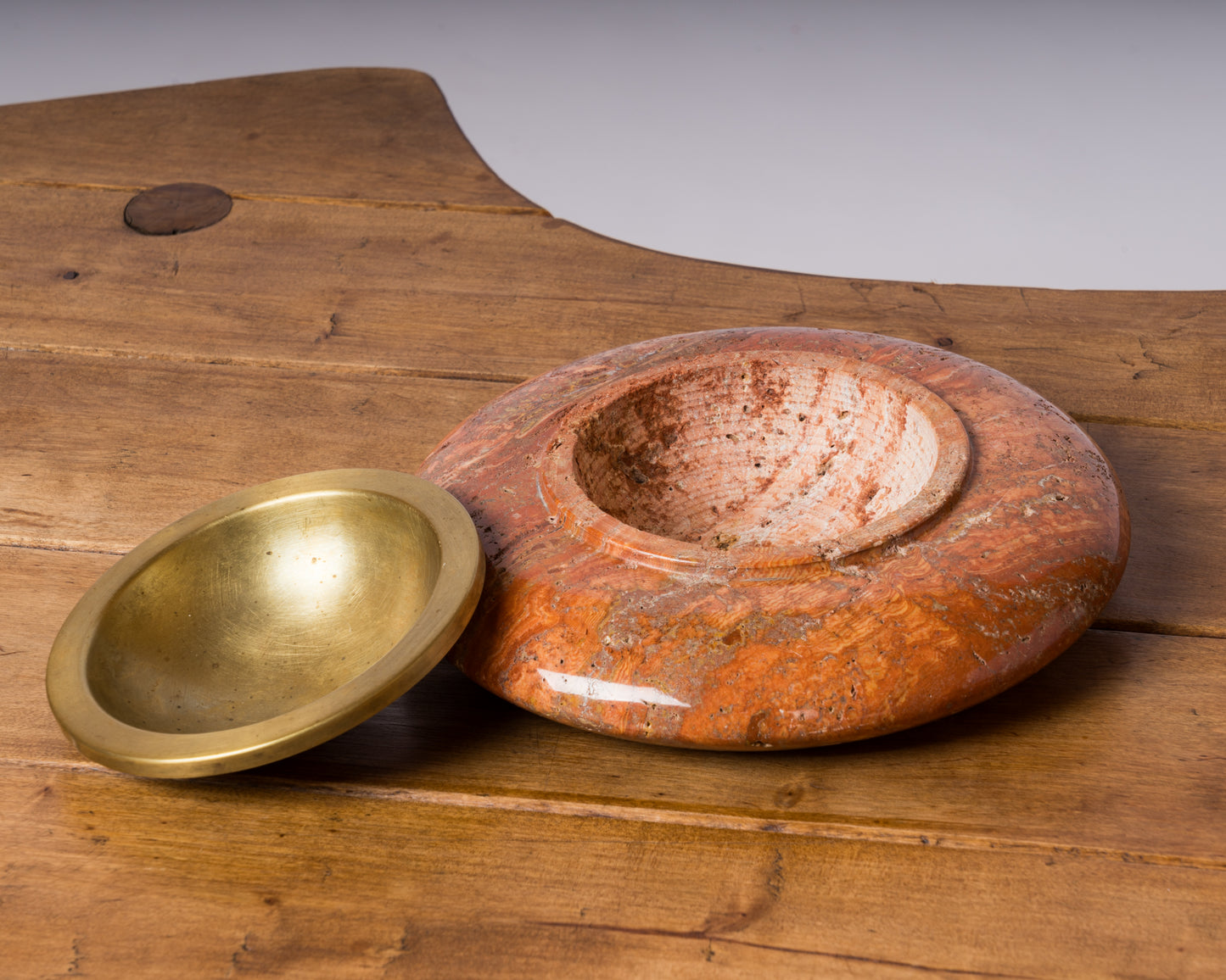 Decorative Red Iranian Travertine & Brass Vide Poche by Knoll - USA 1970's