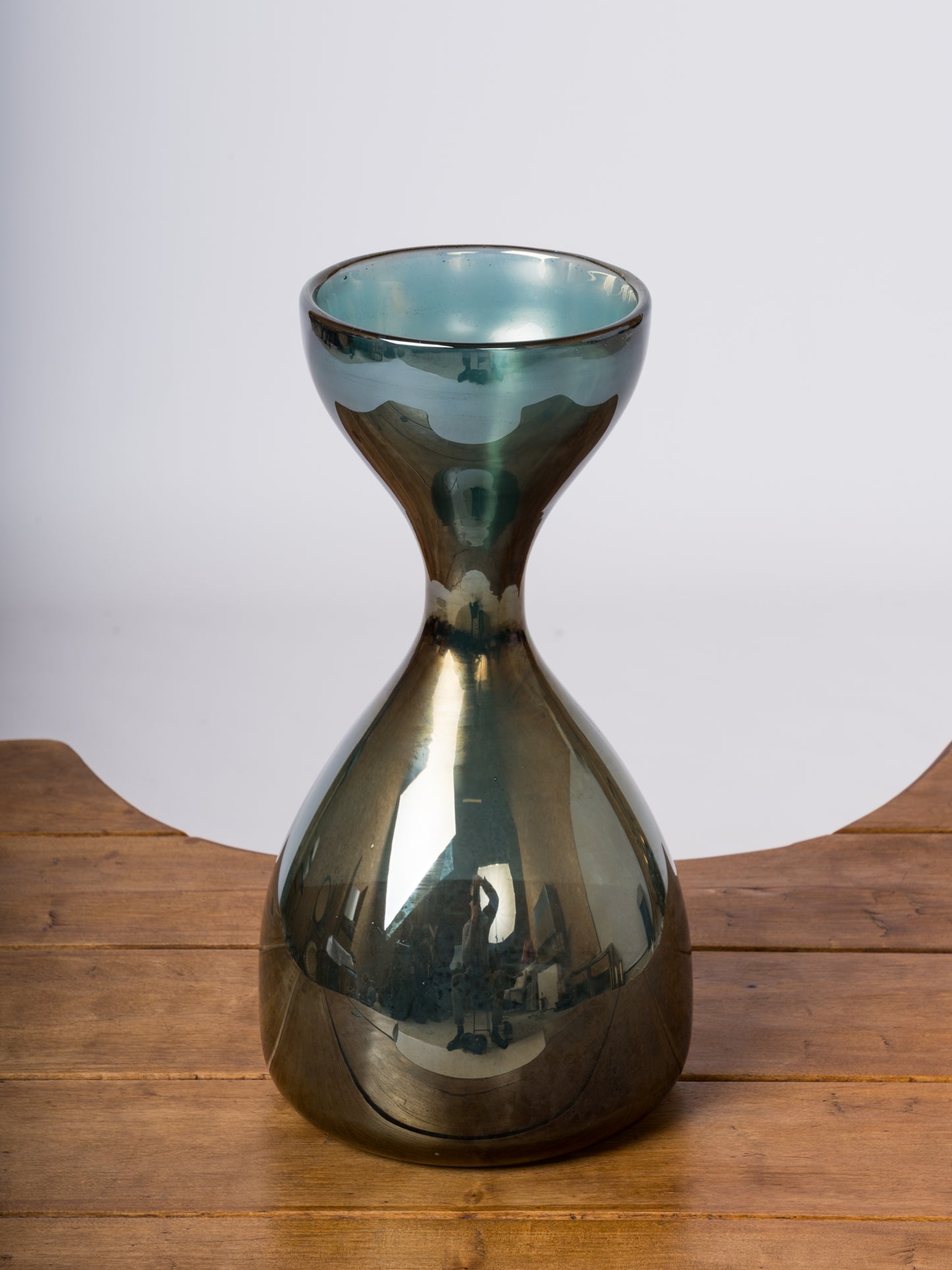 Blue "Eglomisé" Decorative Hourglass Shaped Vase - France 1970's