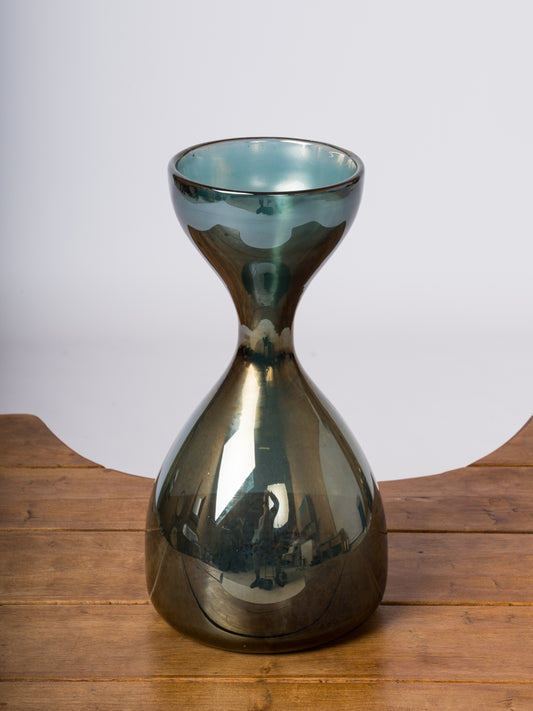 Blue "Eglomisé" Decorative Hourglass Shaped Vase - France 1970's