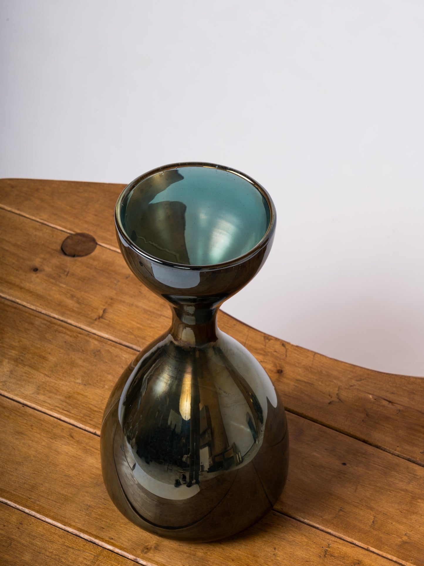 Blue "Eglomisé" Decorative Hourglass Shaped Vase - France 1970's