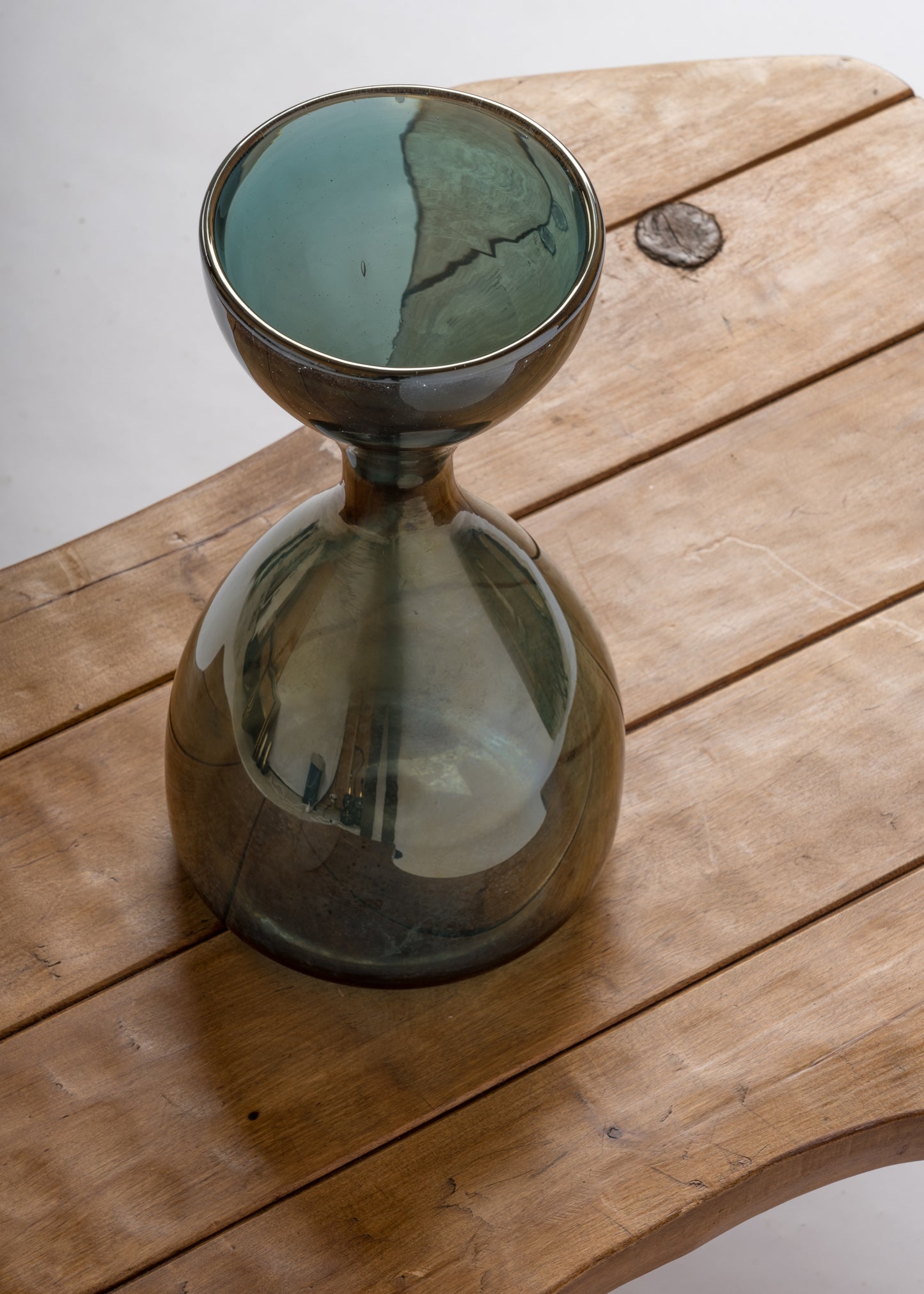 Blue "Eglomisé" Decorative Hourglass Shaped Vase - France 1970's