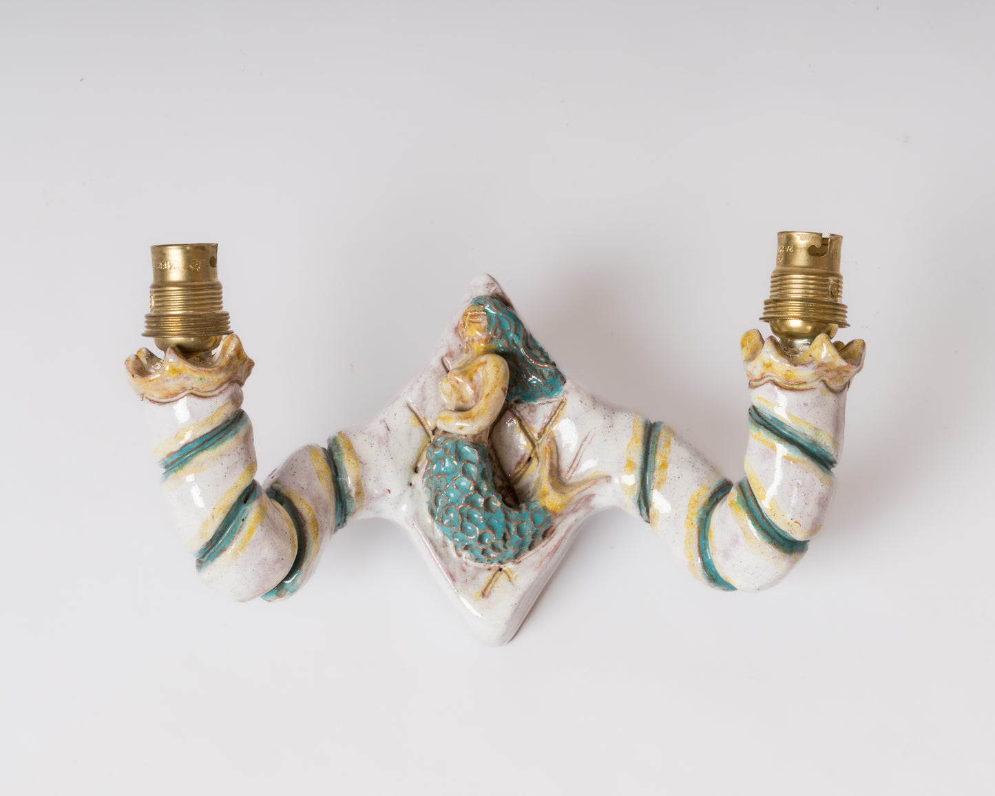 Rare Mermaid Theme Glazed Ceramic Single Sconce by Livia Gorka - Hungary 1950's