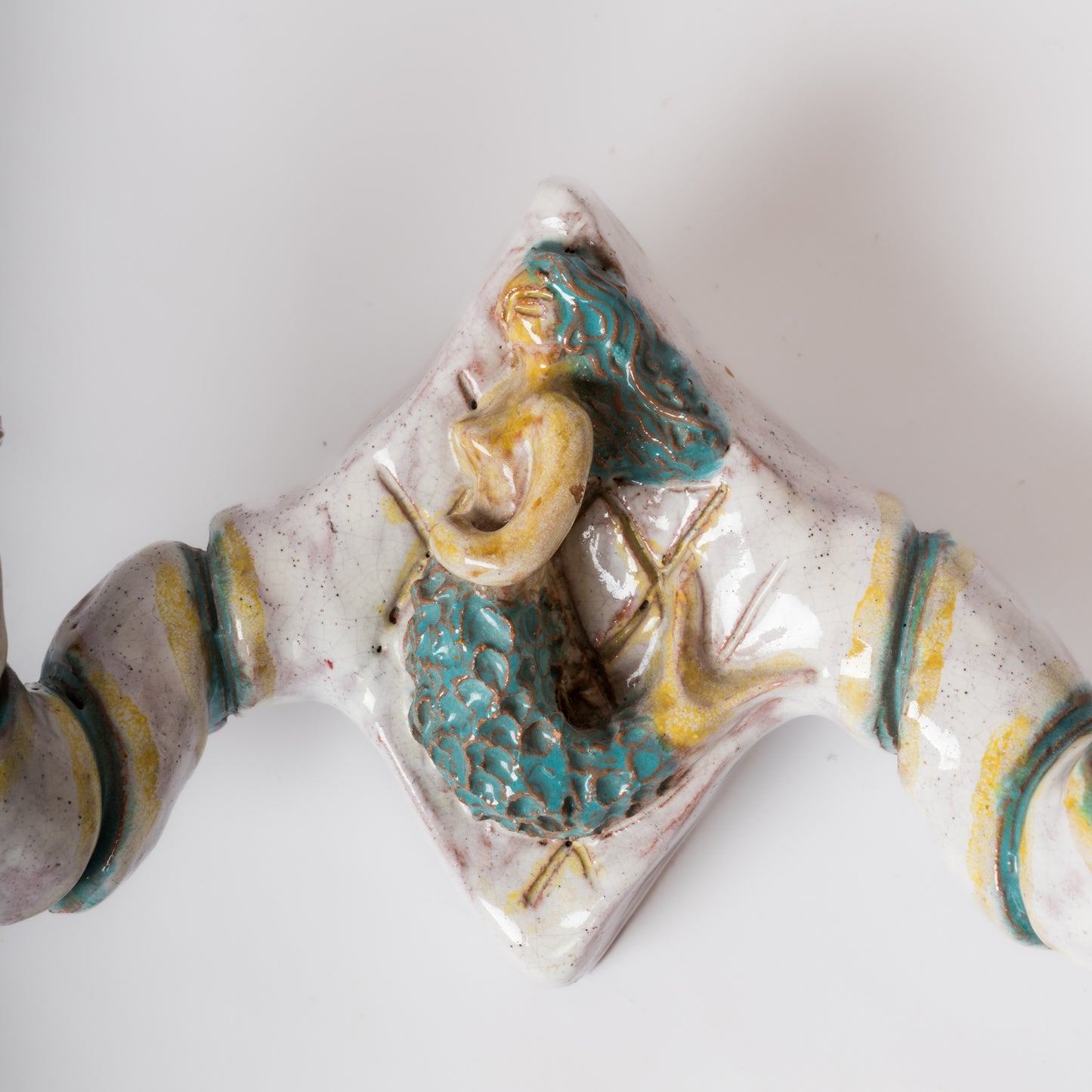 Rare Mermaid Theme Glazed Ceramic Single Sconce by Livia Gorka - Hungary 1950's