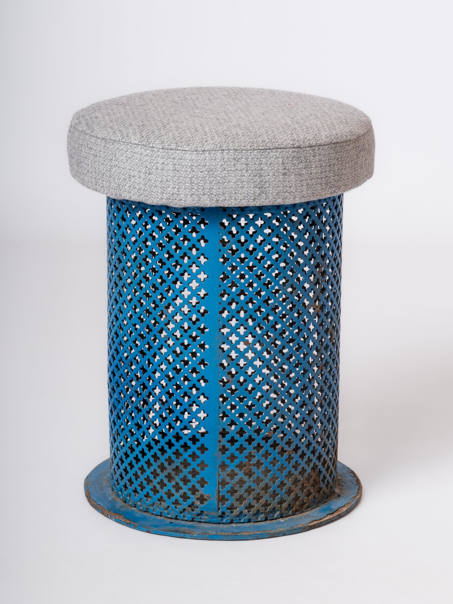 Stool In Blue Metal Mesh w. Openwork Design at. Mathieu Matégot - France 1960's