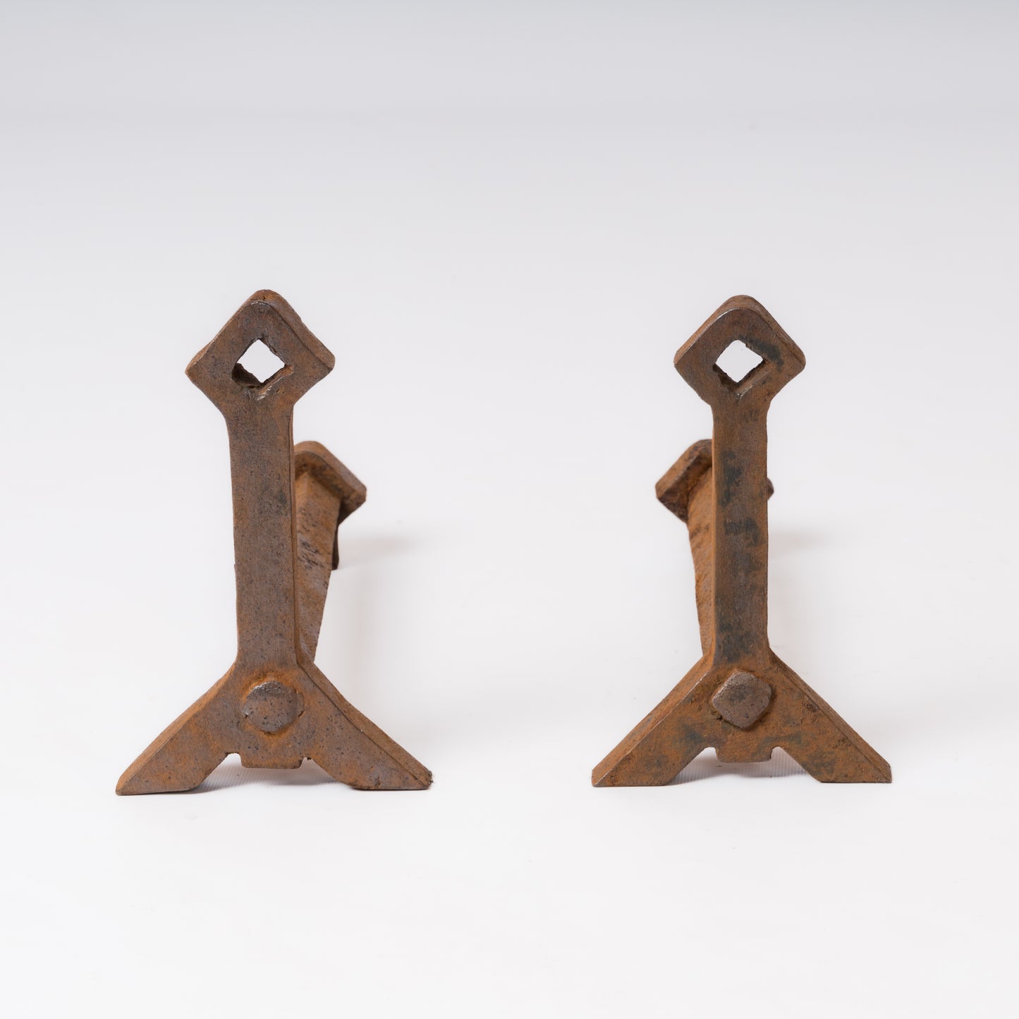 Pair of Brutalist Andirons with Diamond-Shaped Finials - France 1970's