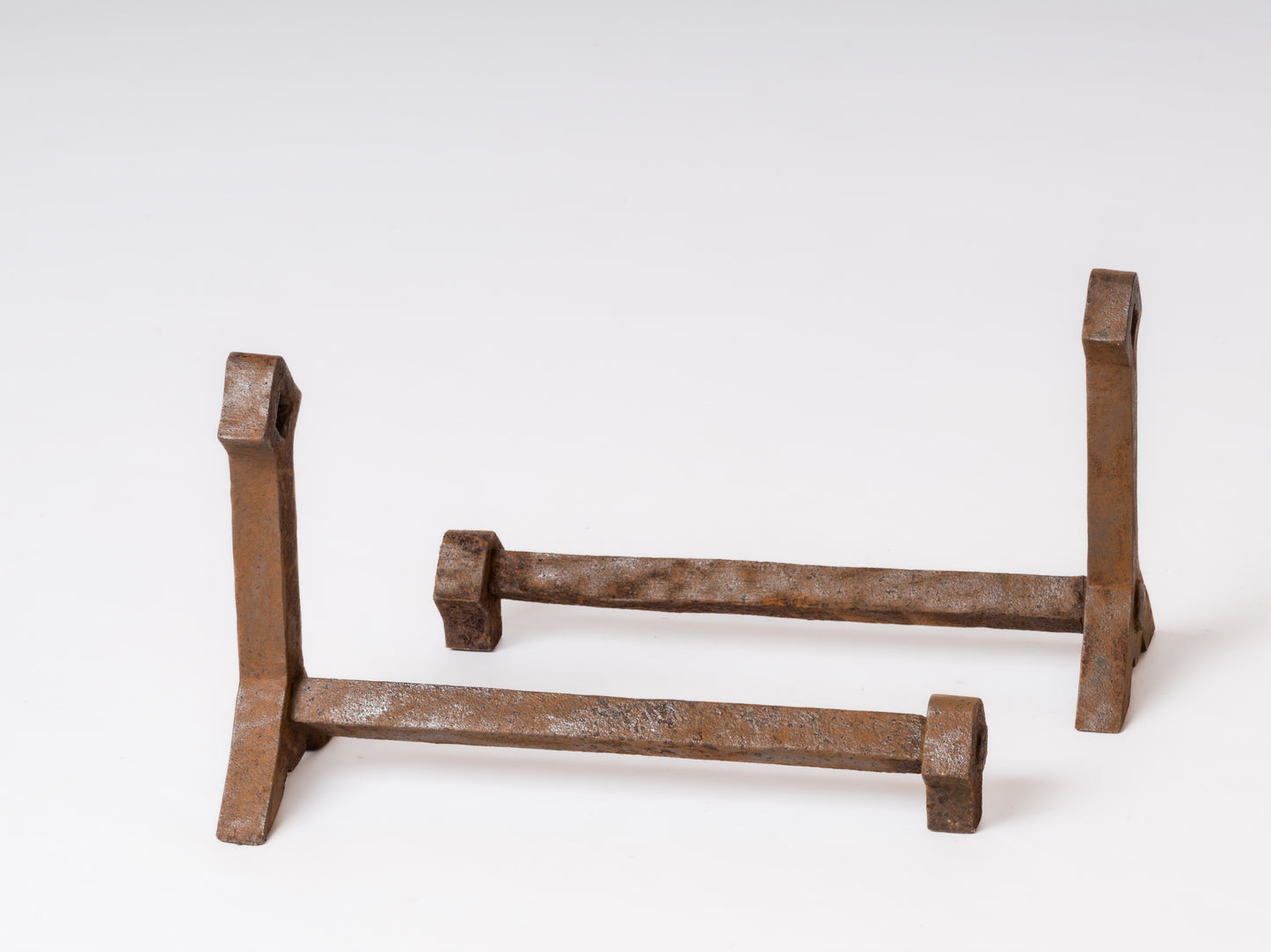 Pair of Brutalist Andirons with Diamond-Shaped Finials - France 1970's