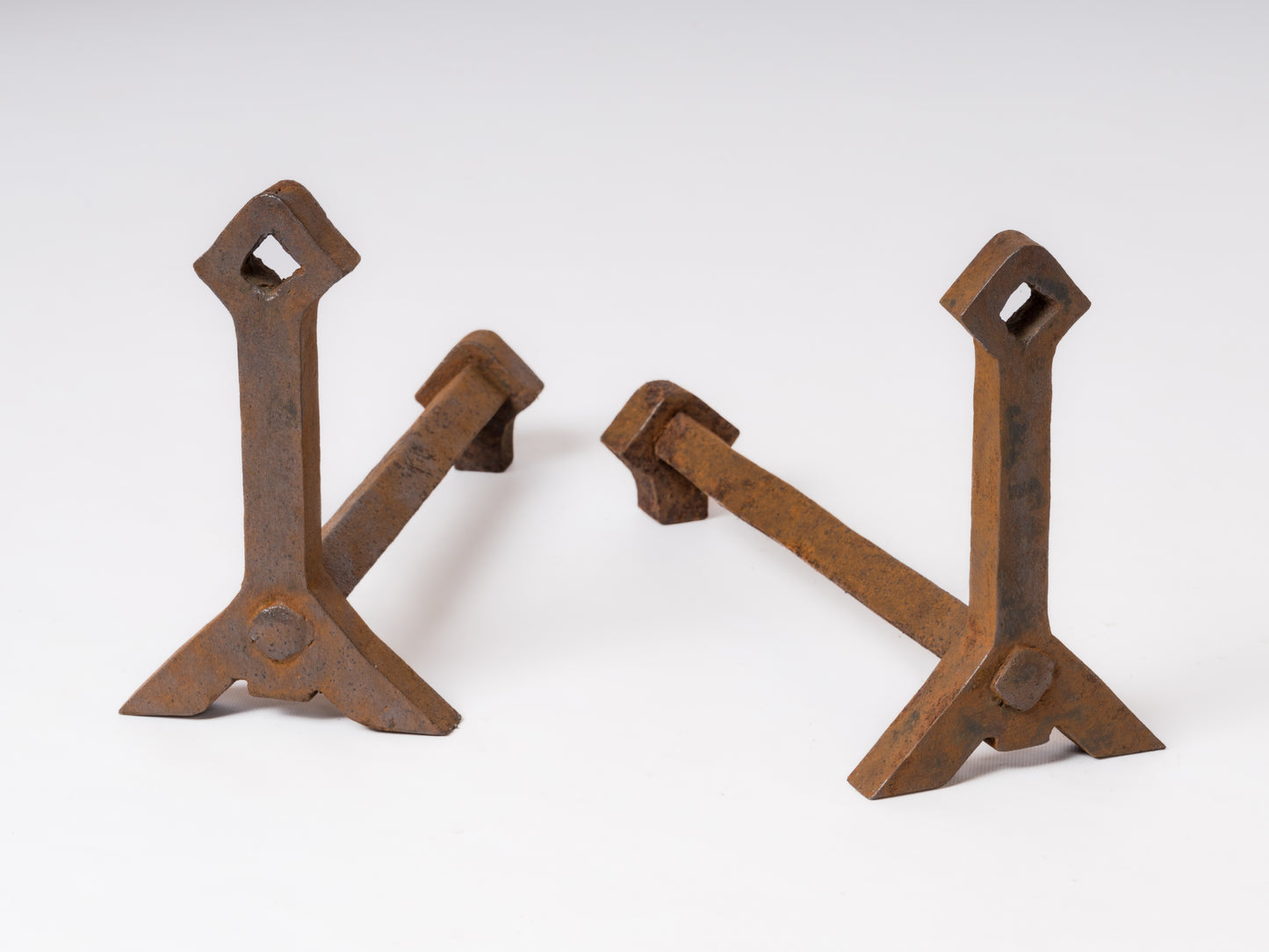 Pair of Brutalist Andirons with Diamond-Shaped Finials - France 1970's