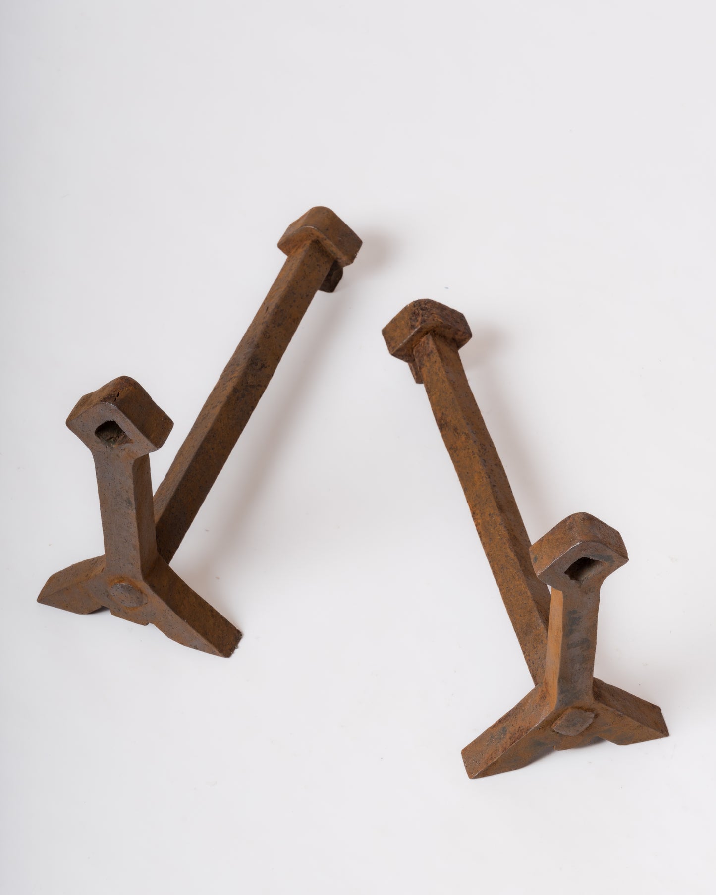 Pair of Brutalist Andirons with Diamond-Shaped Finials - France 1970's