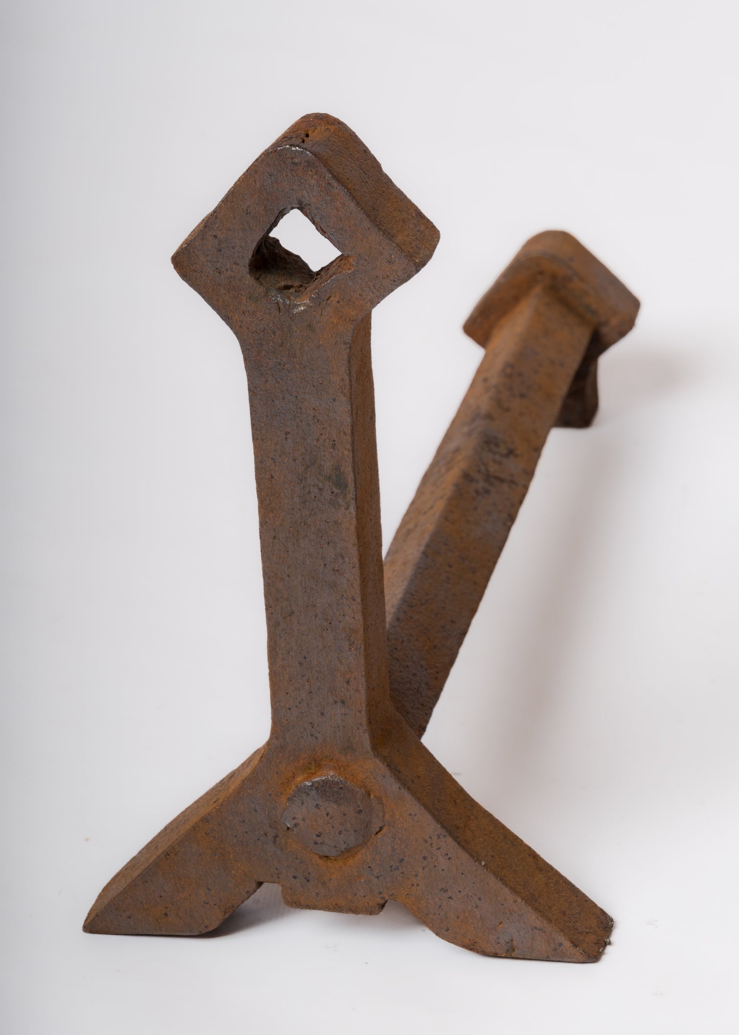 Pair of Brutalist Andirons with Diamond-Shaped Finials - France 1970's