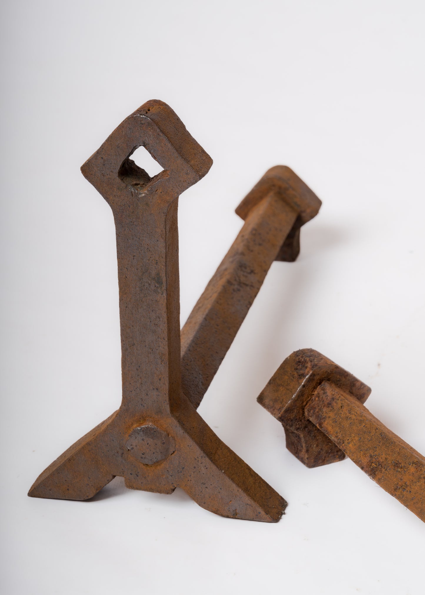 Pair of Brutalist Andirons with Diamond-Shaped Finials - France 1970's