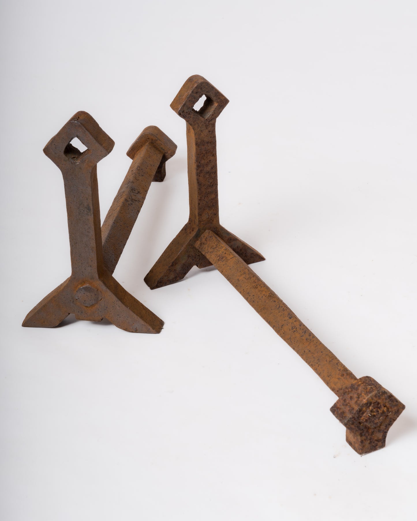 Pair of Brutalist Andirons with Diamond-Shaped Finials - France 1970's