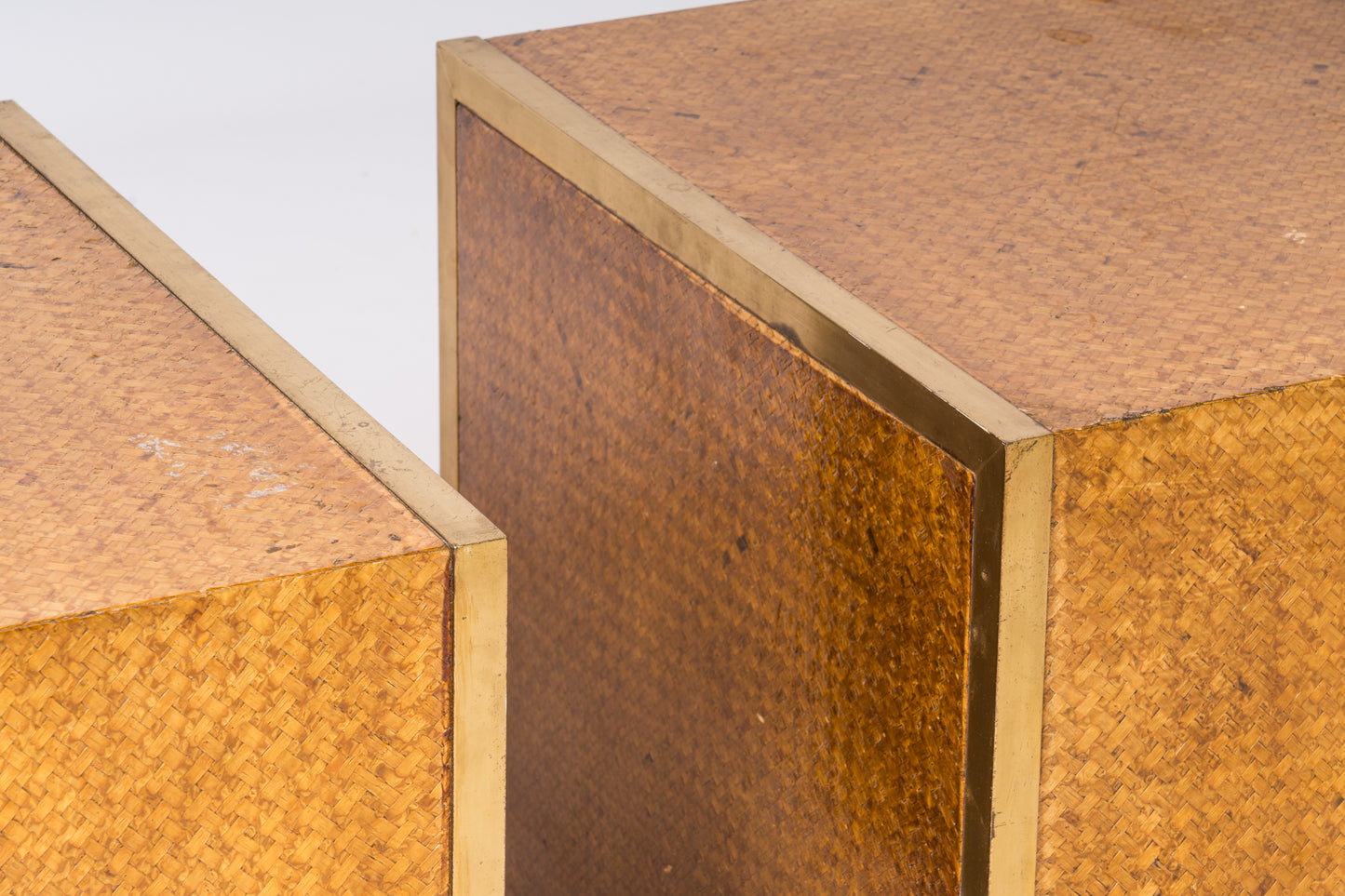 Crespi Style Caning Lacquered Faux Bamboo & Brass Nightstands - Italy 1970's