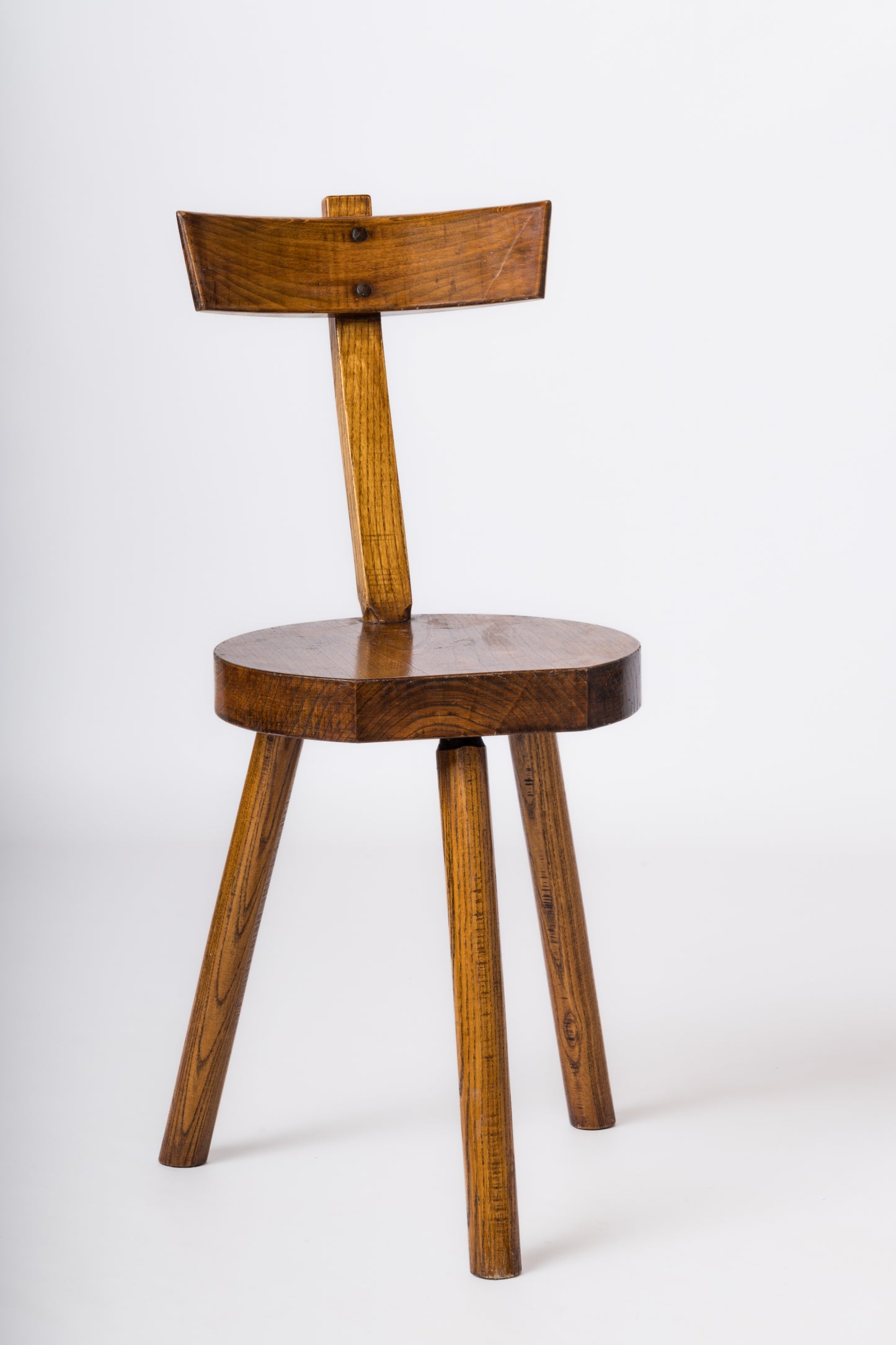 Single Stained Oak Tripod Chair in the Style of Olavi Hanninen - France 1950's