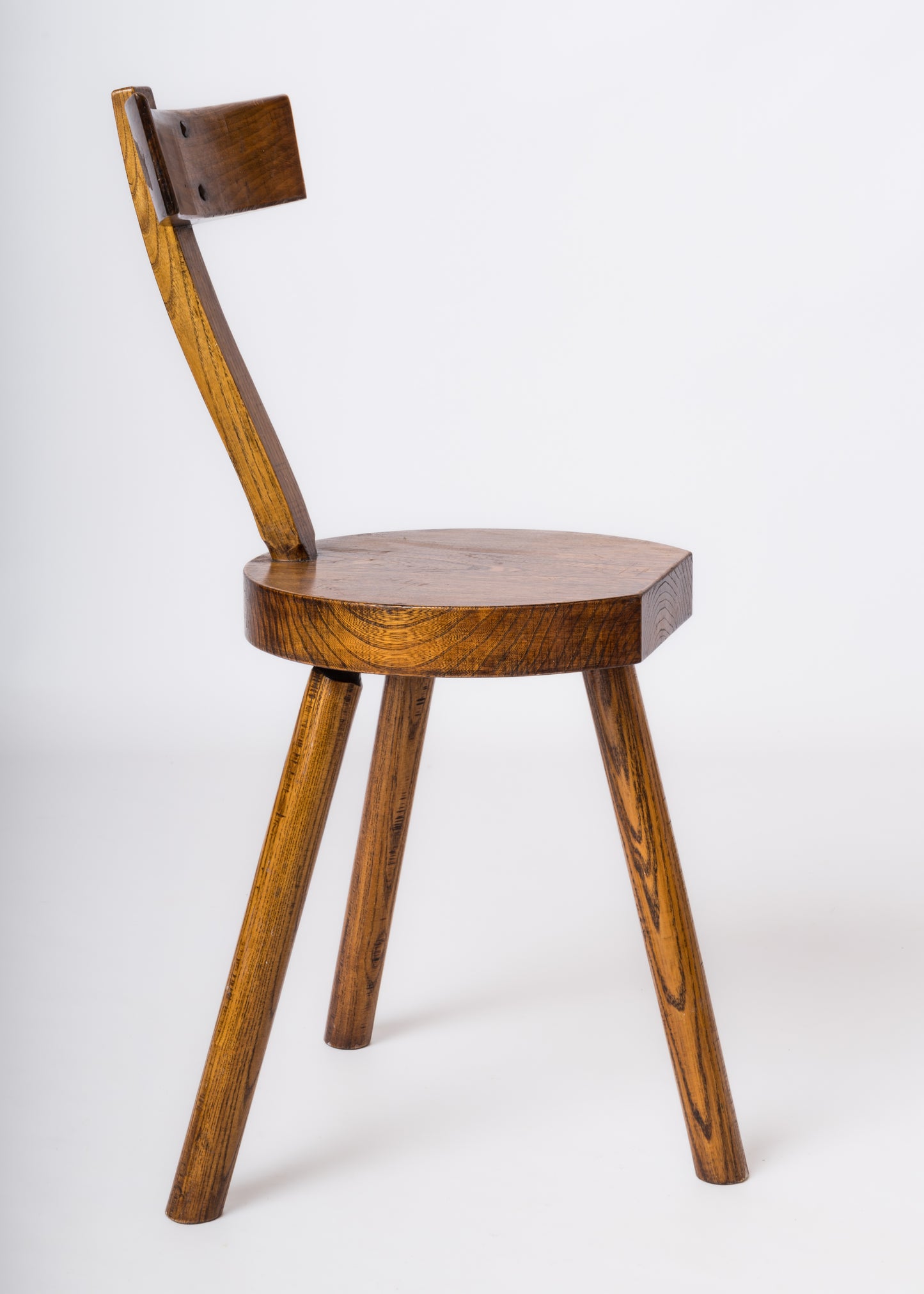 Single Stained Oak Tripod Chair in the Style of Olavi Hanninen - France 1950's