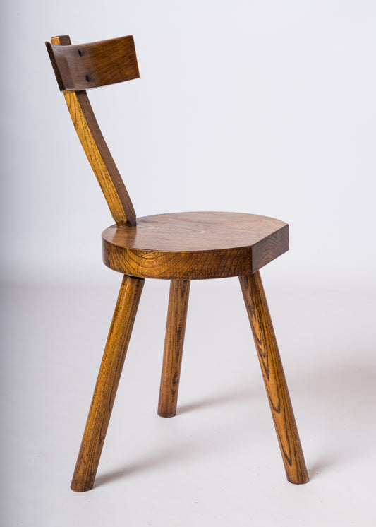Single Stained Oak Tripod Chair in the Style of Olavi Hanninen - France 1950's