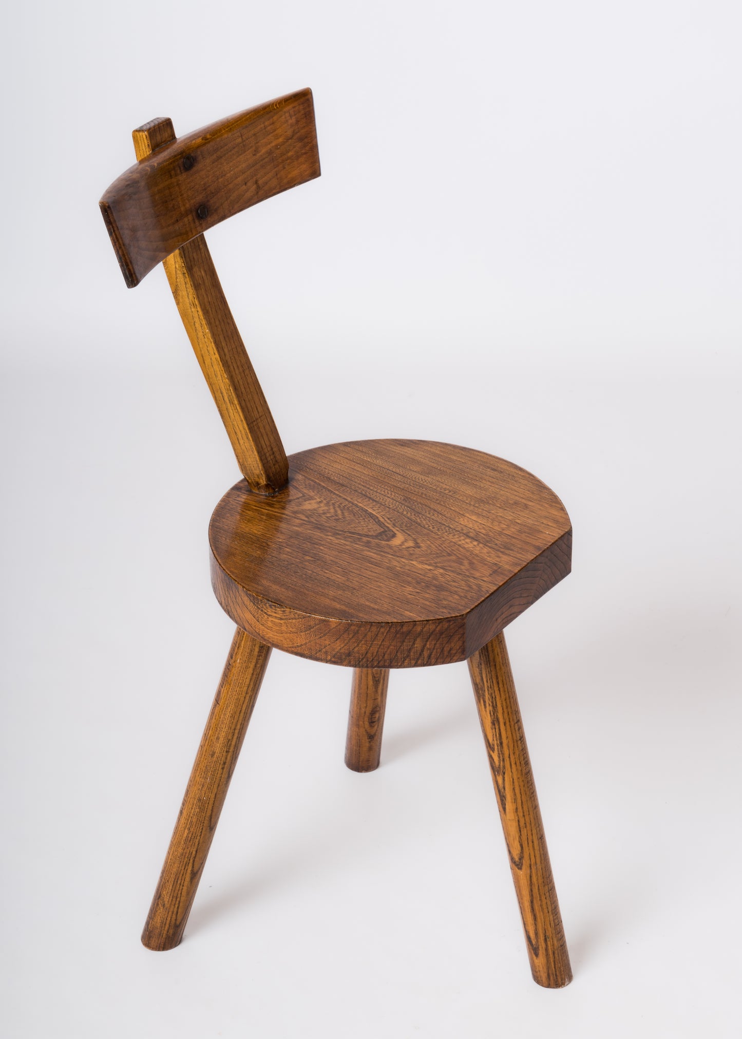 Single Stained Oak Tripod Chair in the Style of Olavi Hanninen - France 1950's