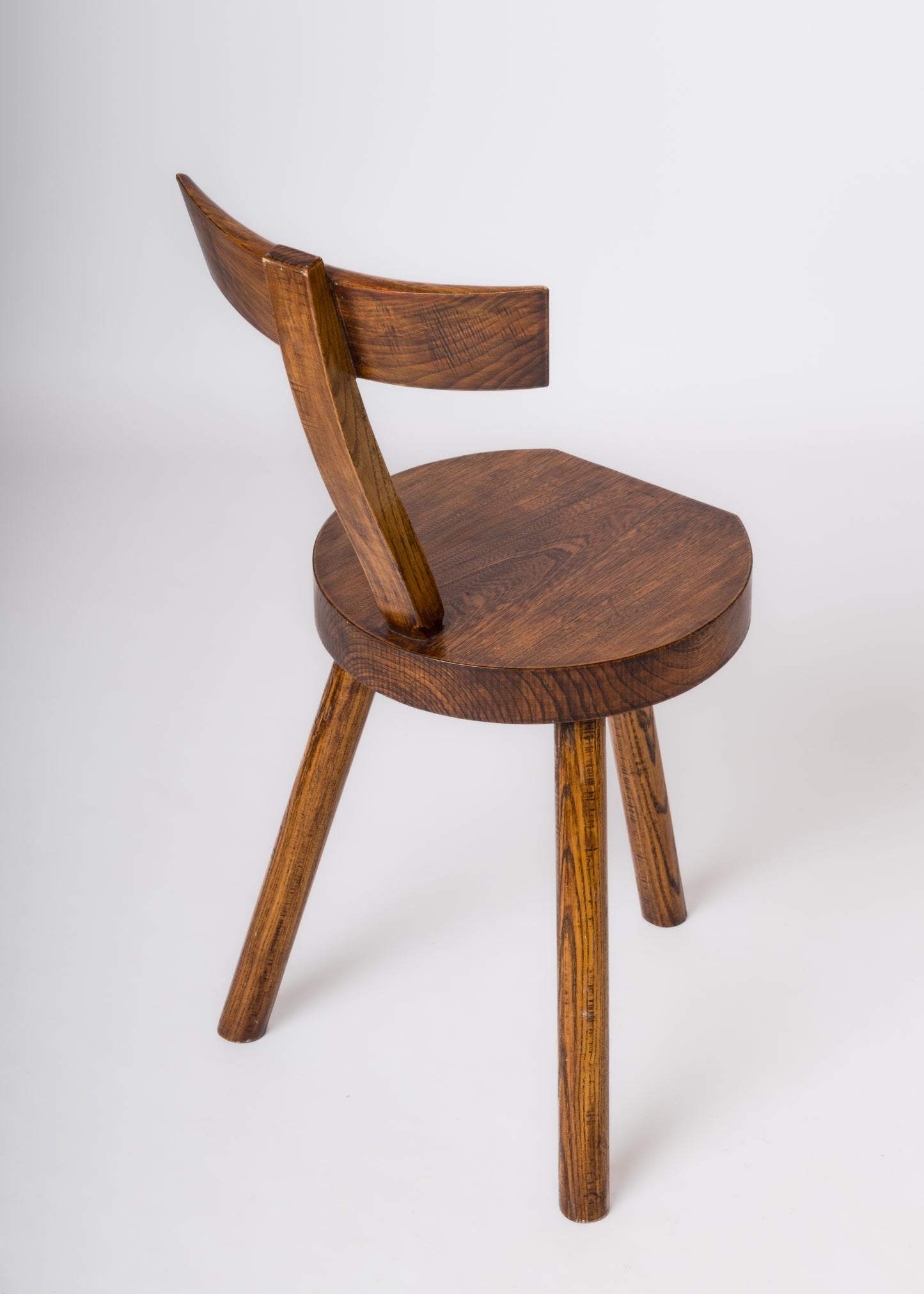 Single Stained Oak Tripod Chair in the Style of Olavi Hanninen - France 1950's