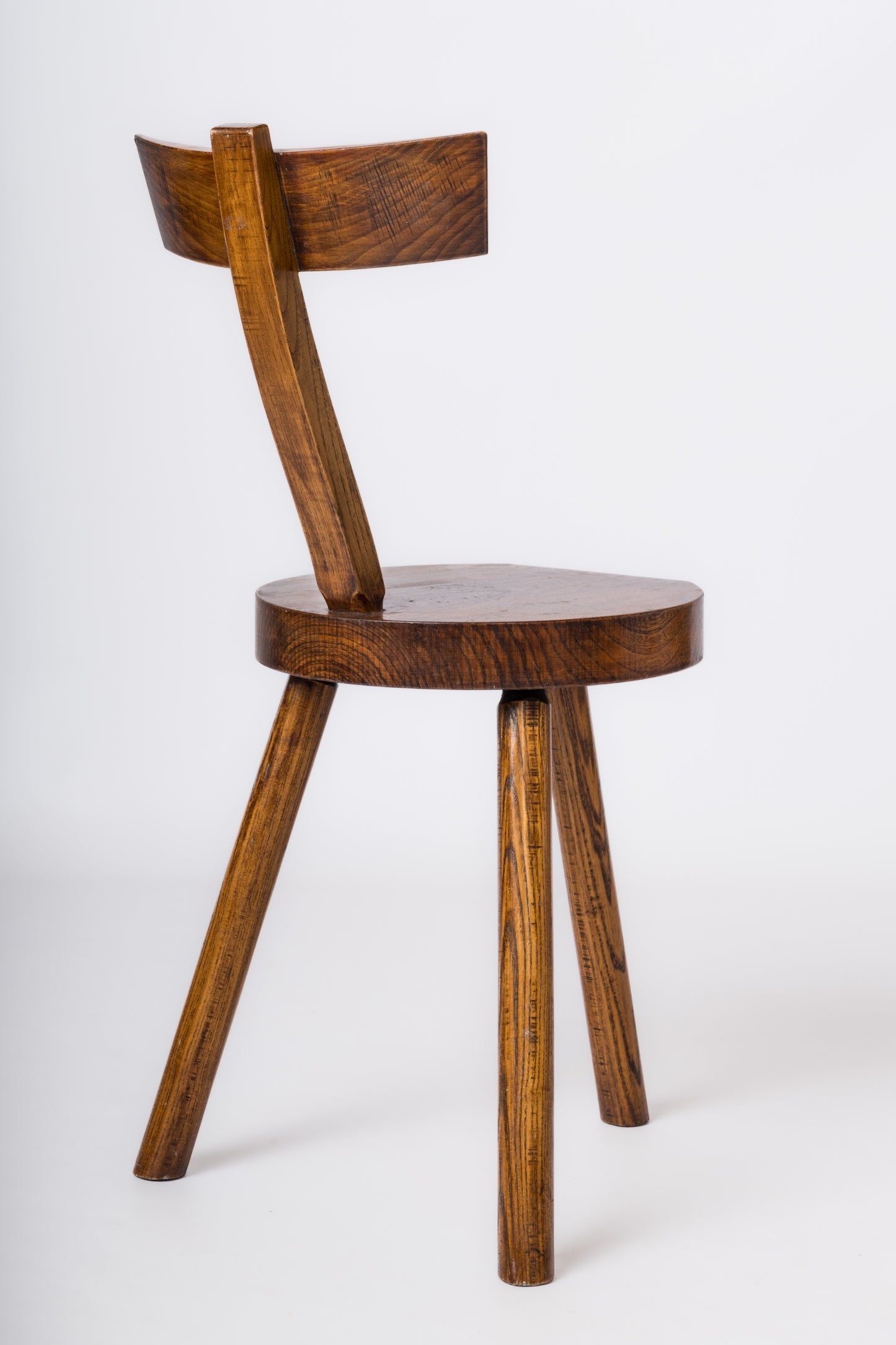 Single Stained Oak Tripod Chair in the Style of Olavi Hanninen - France 1950's