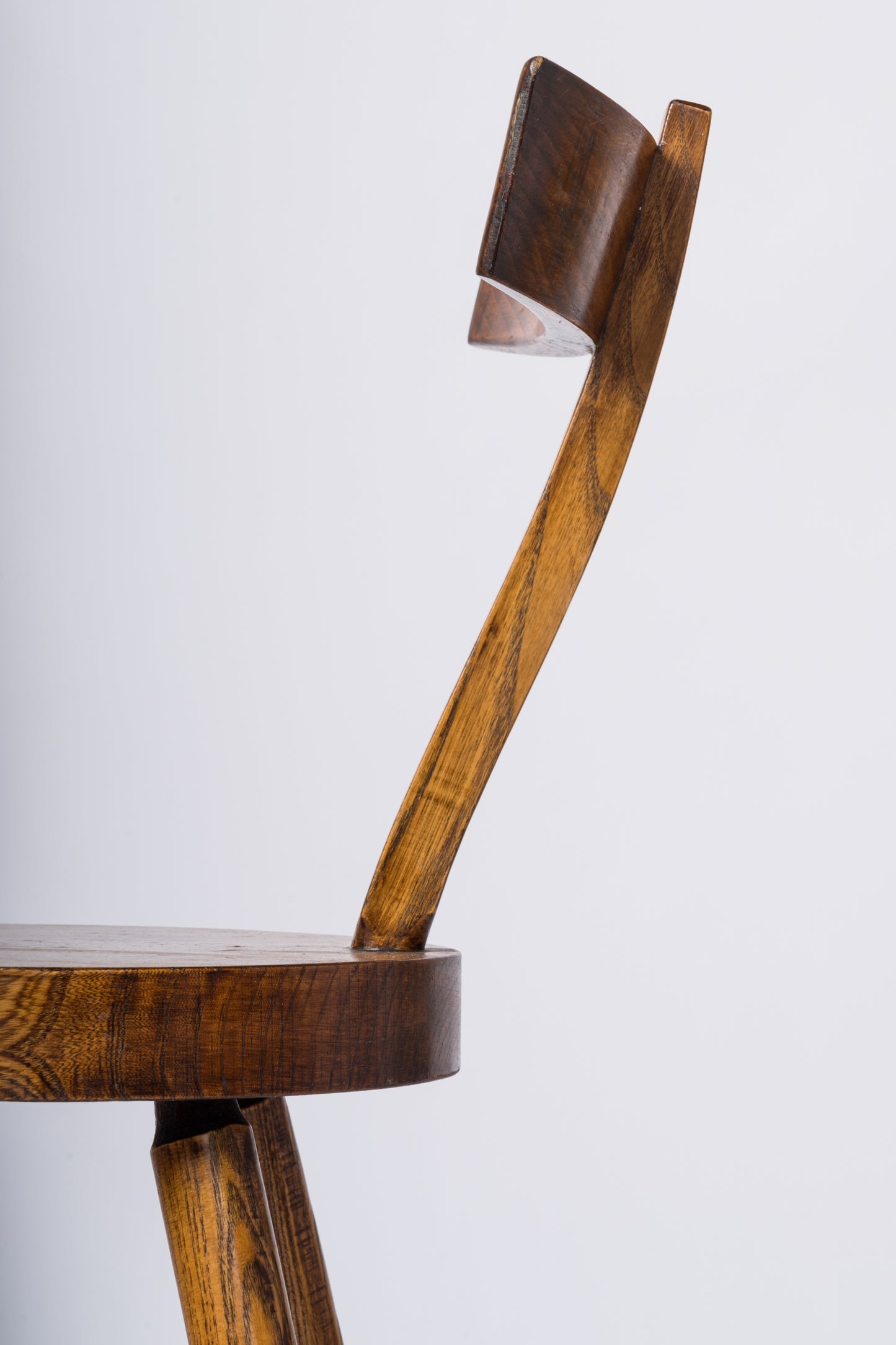 Single Stained Oak Tripod Chair in the Style of Olavi Hanninen - France 1950's