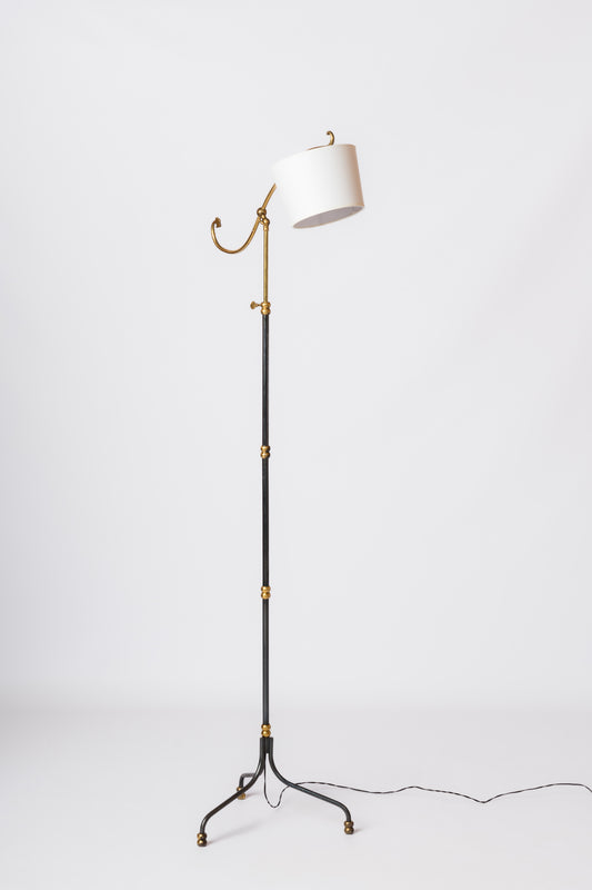 Tripod Brass & Gunmetal Adjustable Floor Lamp - France 1970's