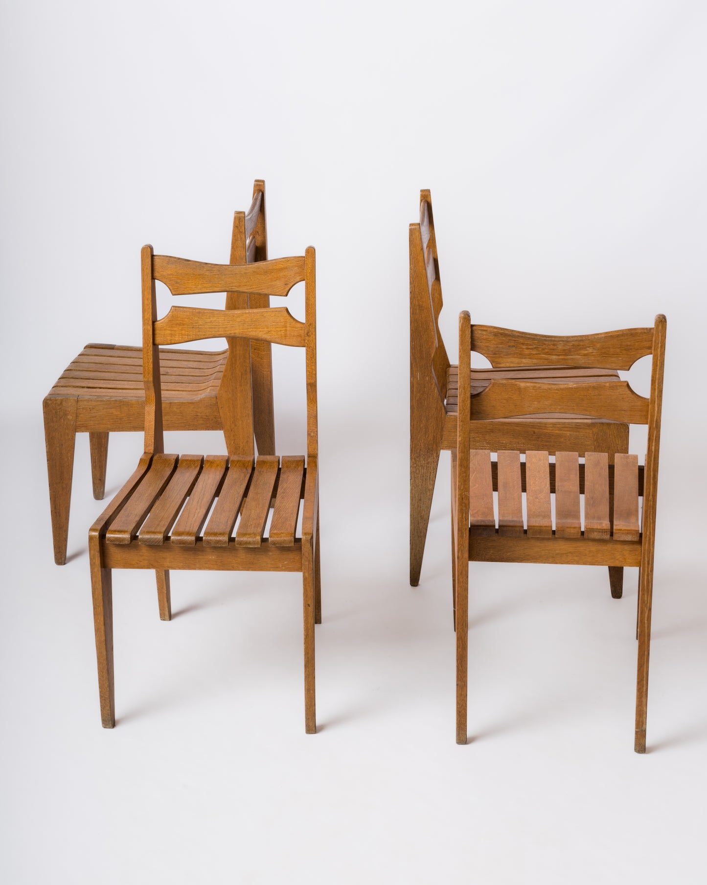 Minimalist Solid Oak Slats Chairs by Guillerme & Chambron, France, 1960s