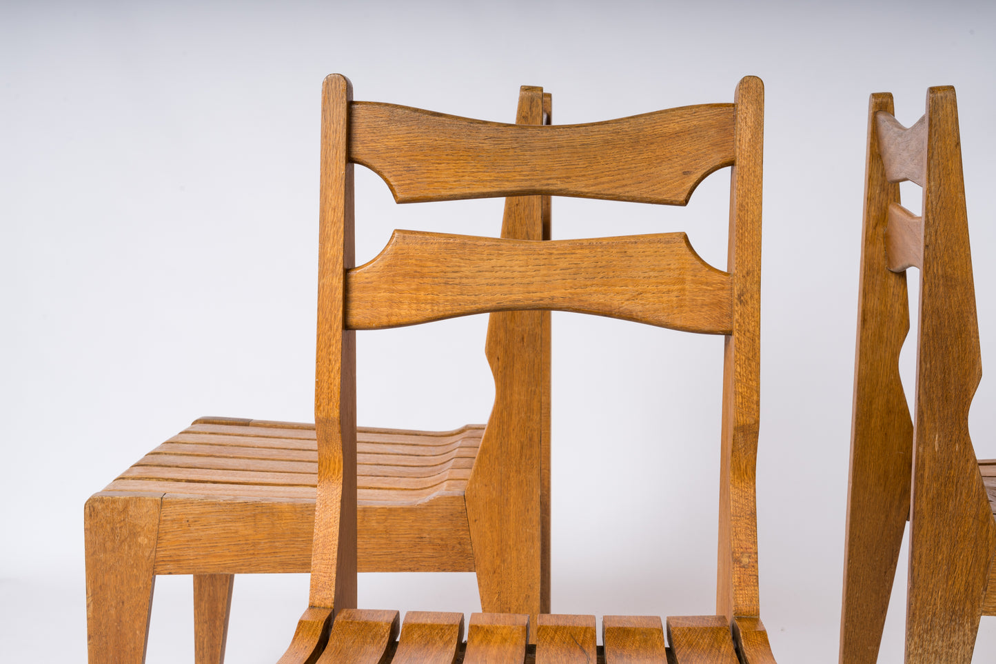 Minimalist Solid Oak Slats Chairs by Guillerme & Chambron, France, 1960s