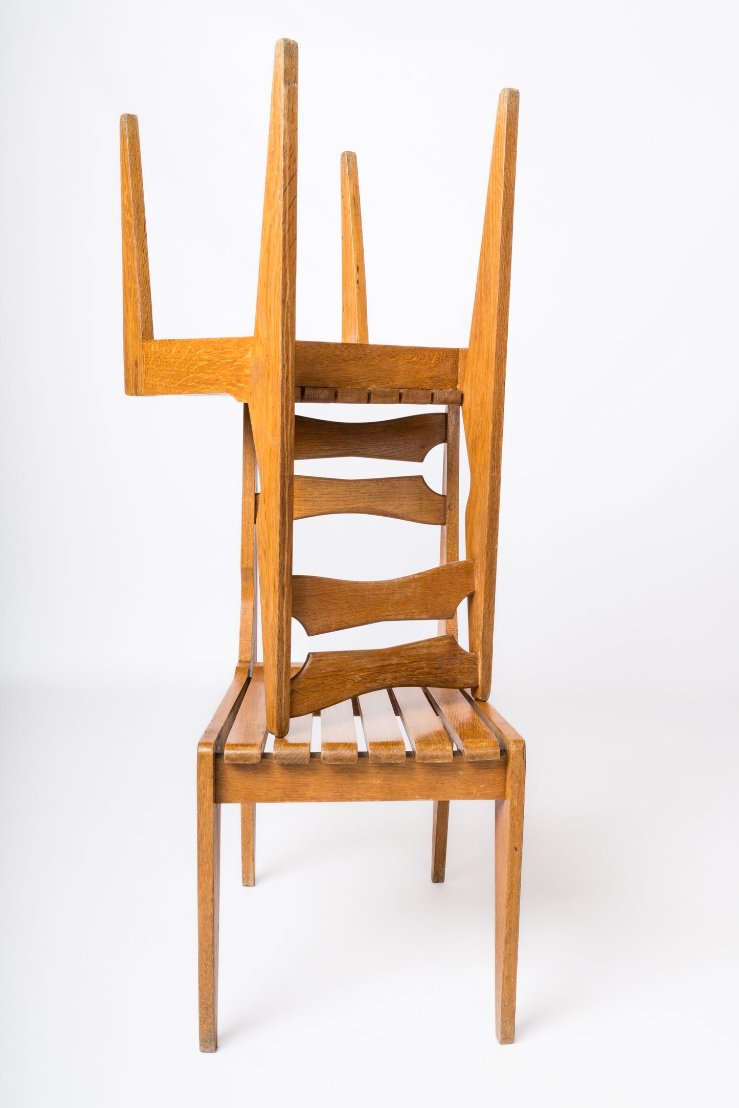 Minimalist Solid Oak Slats Chairs by Guillerme & Chambron, France, 1960s