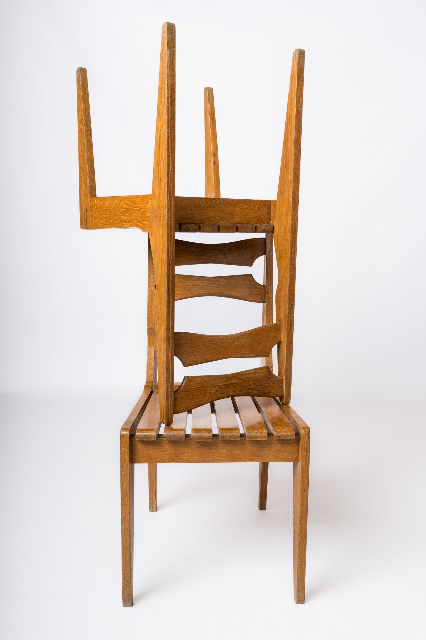 Minimalist Solid Oak Slats Chairs by Guillerme & Chambron, France, 1960s