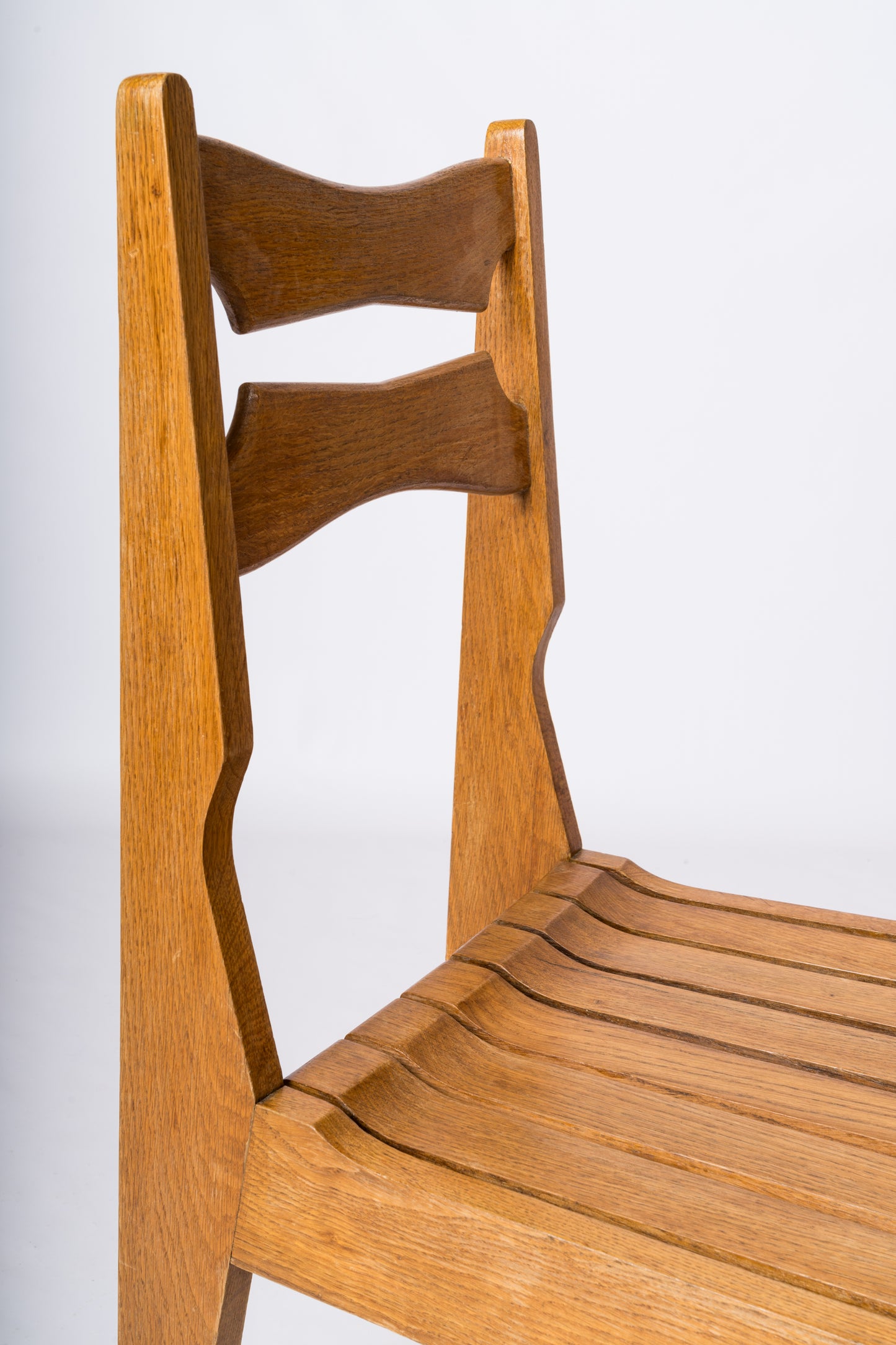 Minimalist Solid Oak Slats Chairs by Guillerme & Chambron, France, 1960s