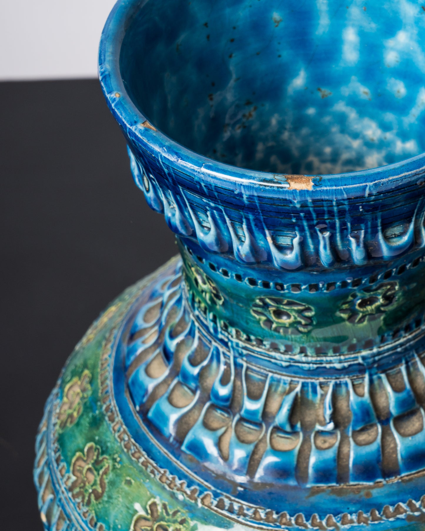 Pair of Blue Tones Bitosi Glazed Ceramic Vases by Aldo Londi - Italy 1960's