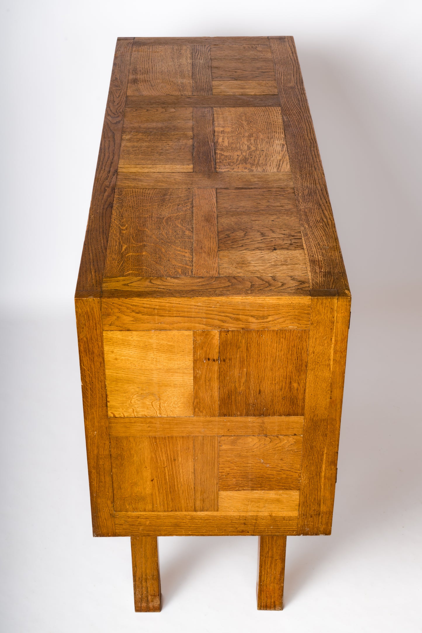 Brutalist Oak Highboy Credenza in the Style of Marolles - France 1950s