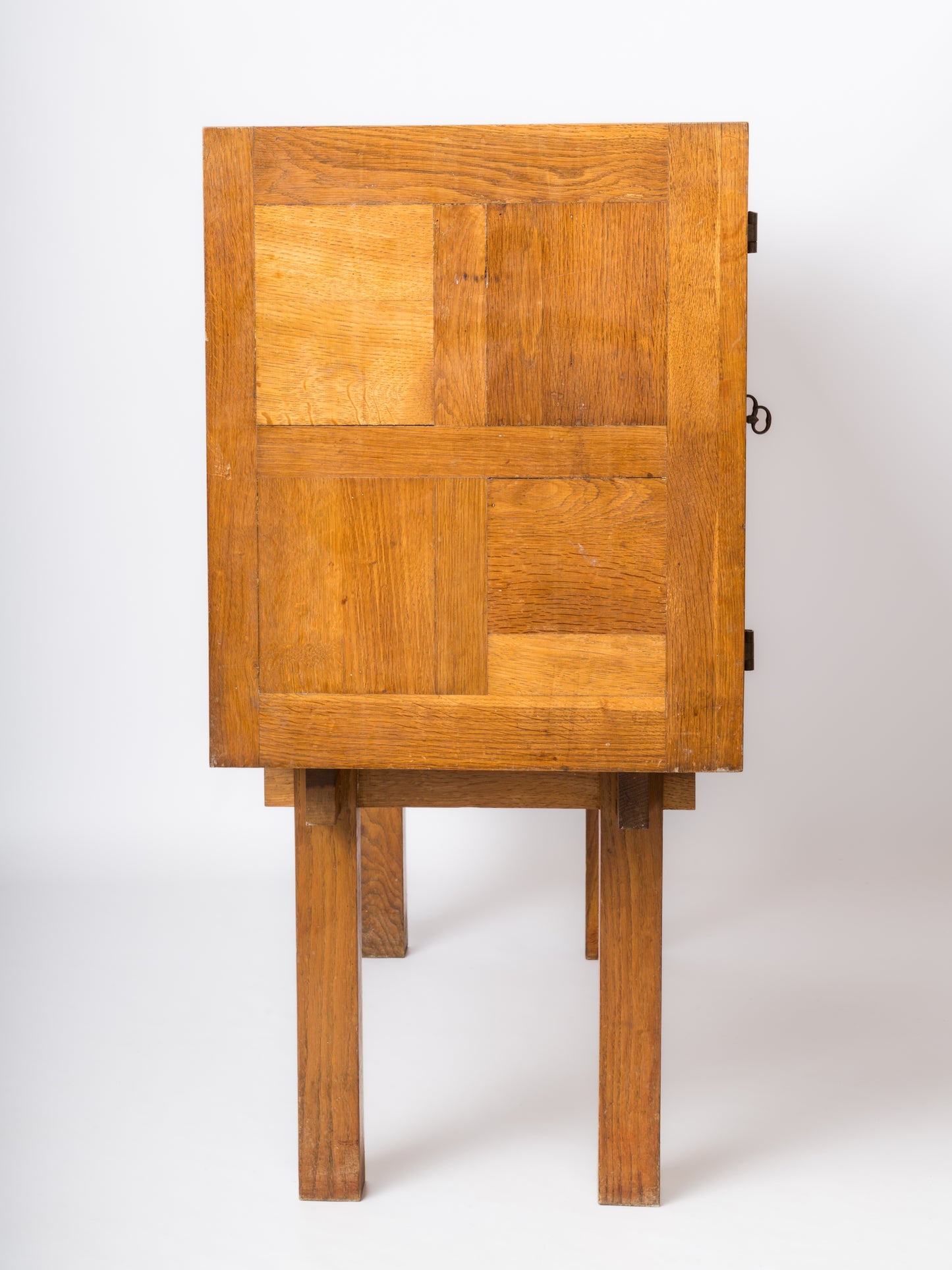 Brutalist Oak Highboy Credenza in the Style of Marolles - France 1950s