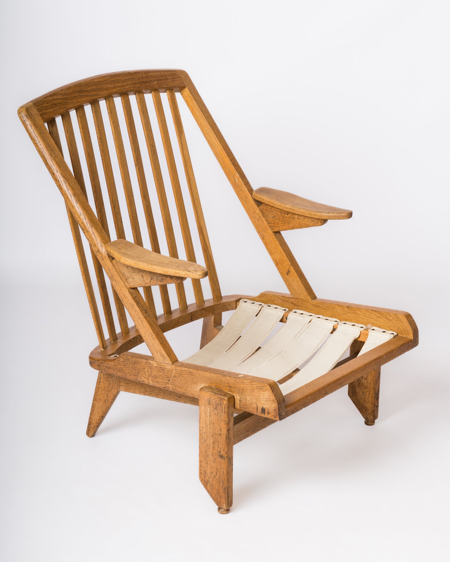 Solid Oak Armchair by Guillerme & Chambron - France 1970's