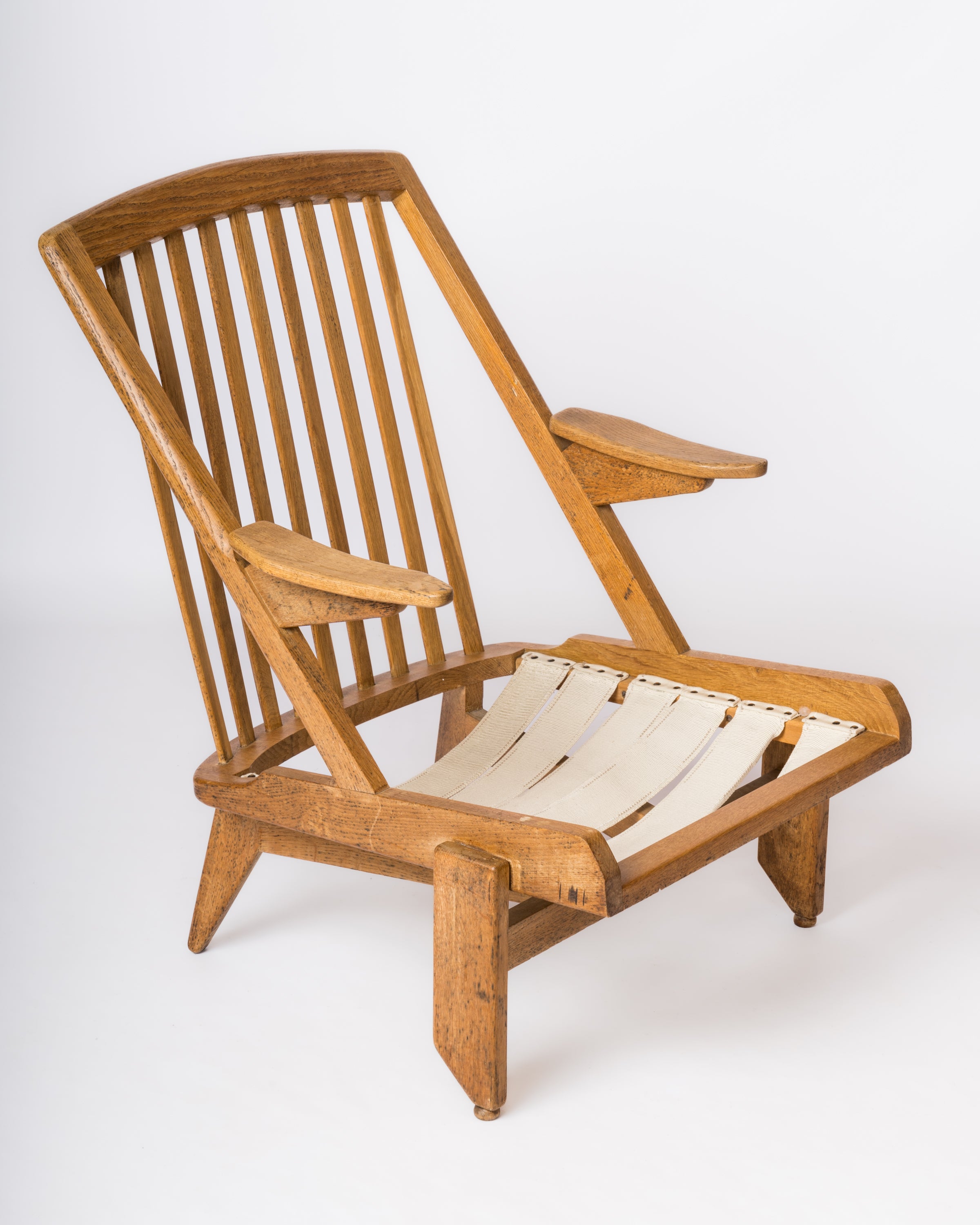 Solid Oak Armchair by Guillerme & Chambron - France 1970's